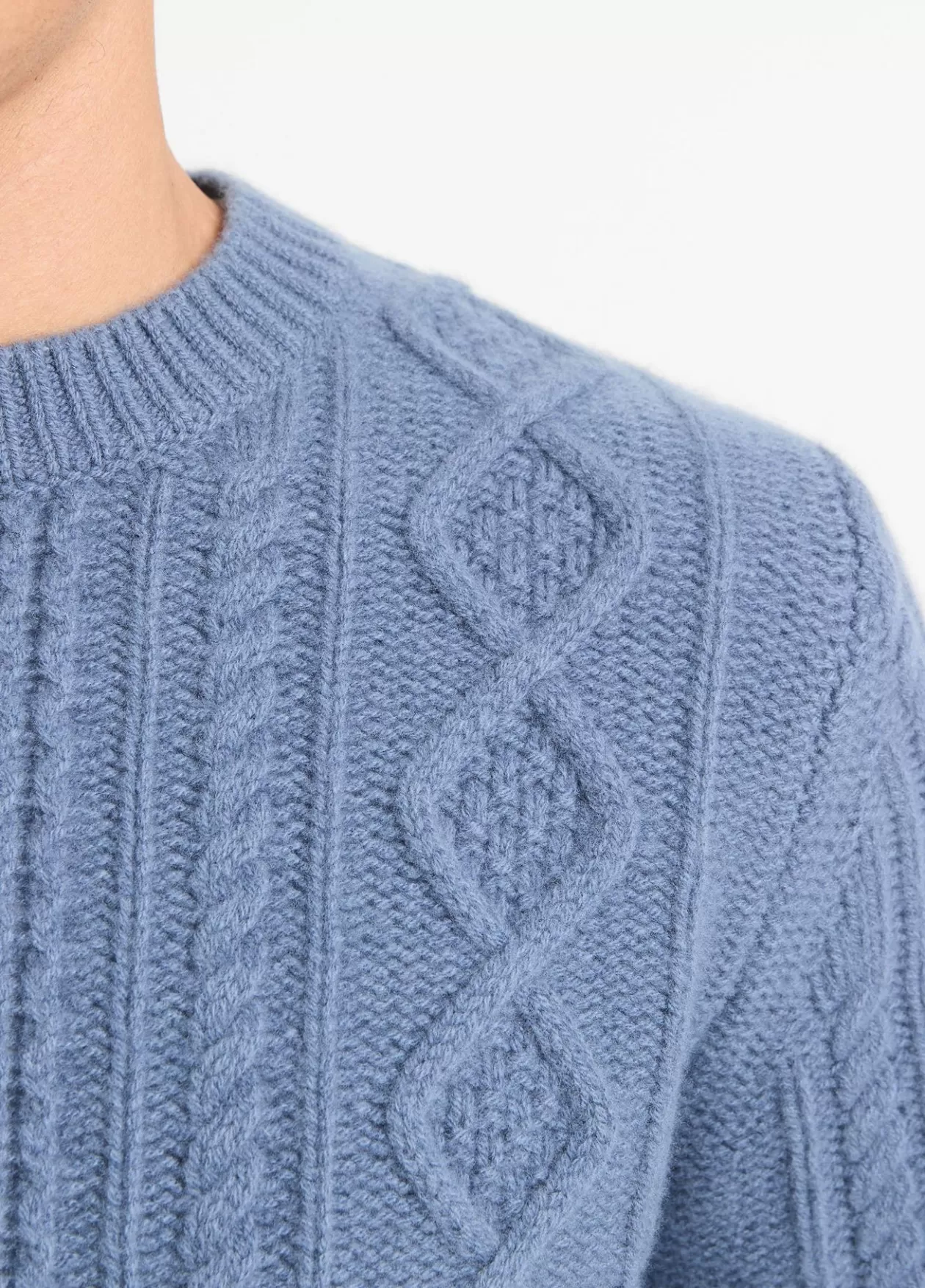 Discount Vince Aran Cable Wool Crew Neck Sweater light belluga blue