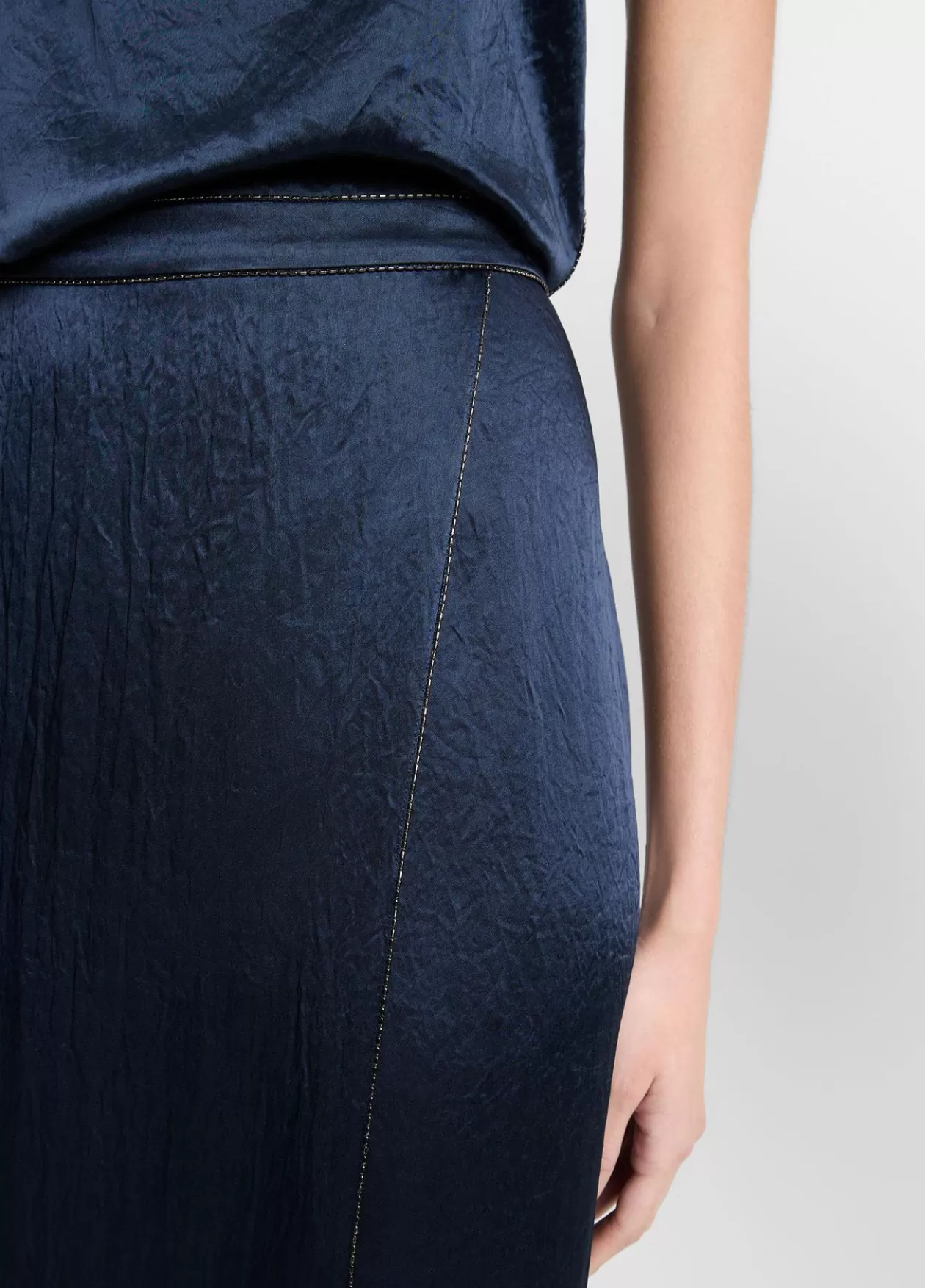 Hot Vince Beaded-Border Satin Slit Skirt coastal blue