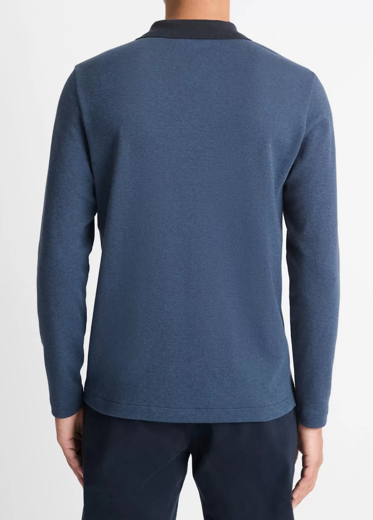 Fashion Vince Bicolor Rib Cotton-Blend Johnny-Collar Shirt beluga blue/coastal