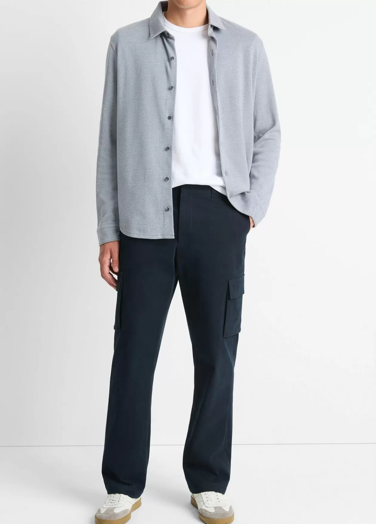 Sale Vince Birdseye Pima Cotton Button-Down Shirt evening mist/classic cream