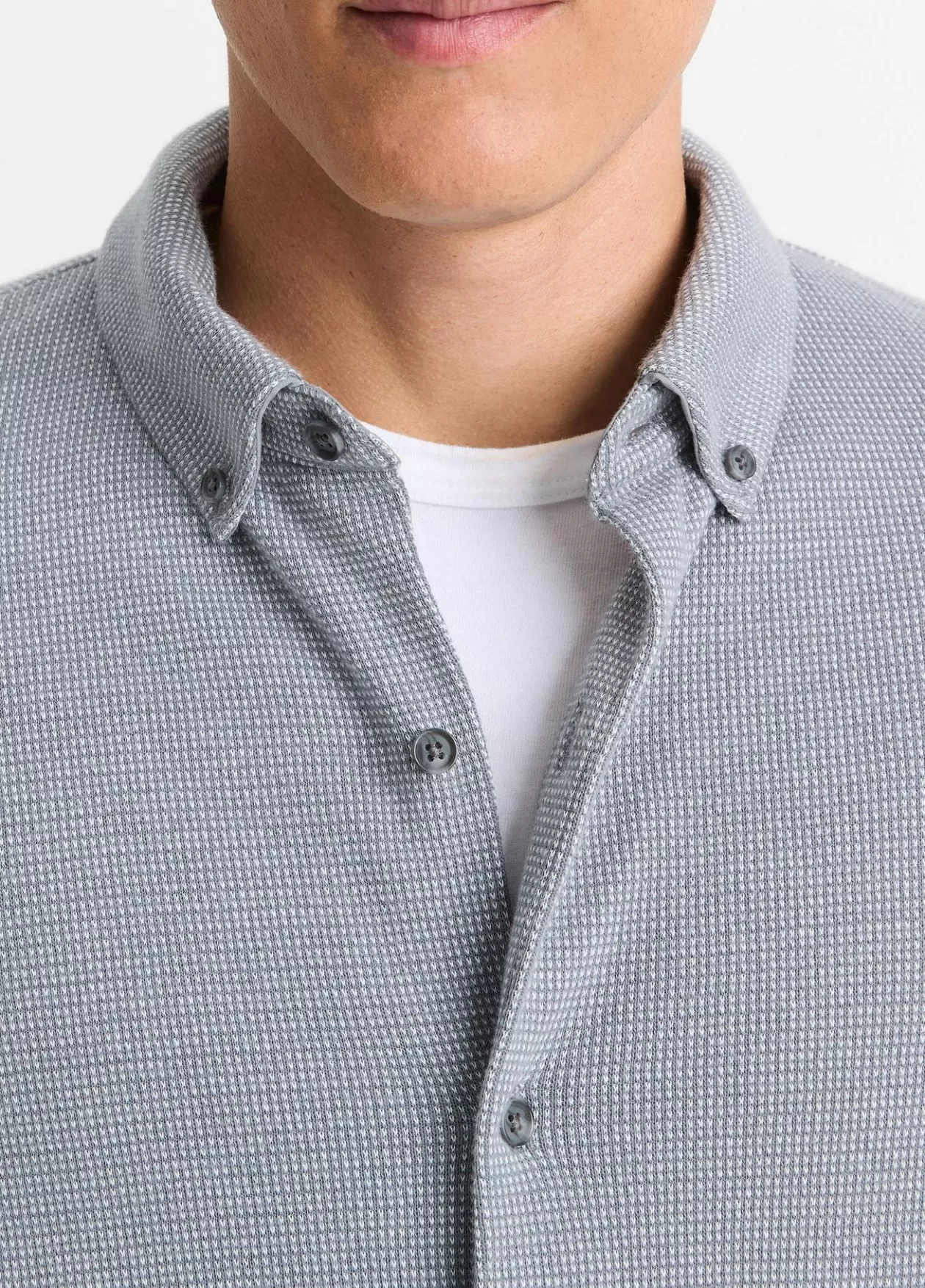 Sale Vince Birdseye Pima Cotton Button-Down Shirt evening mist/classic cream