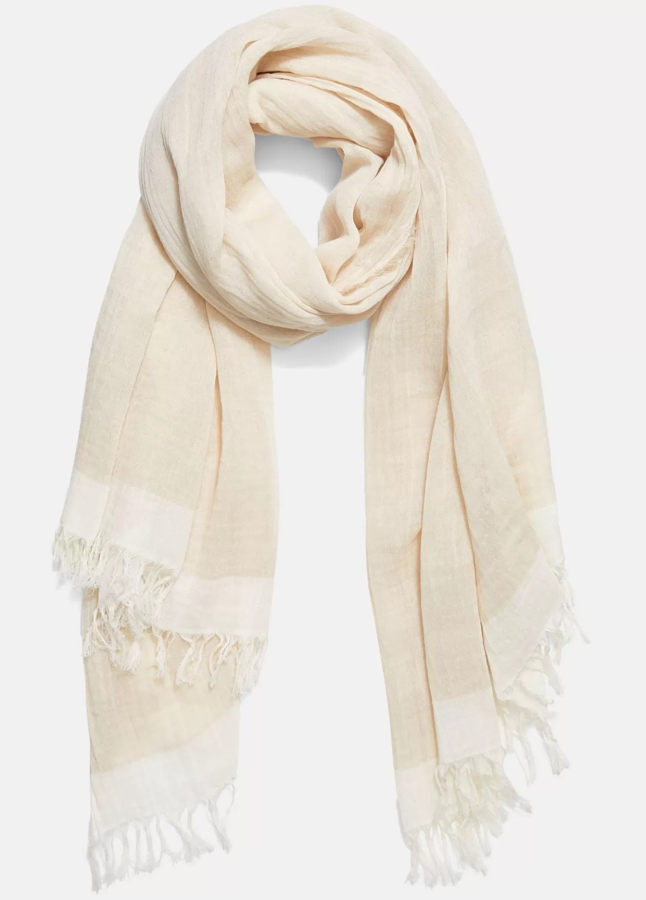 Sale Vince Border-Stripe Cotton Scarf optic white/white oak