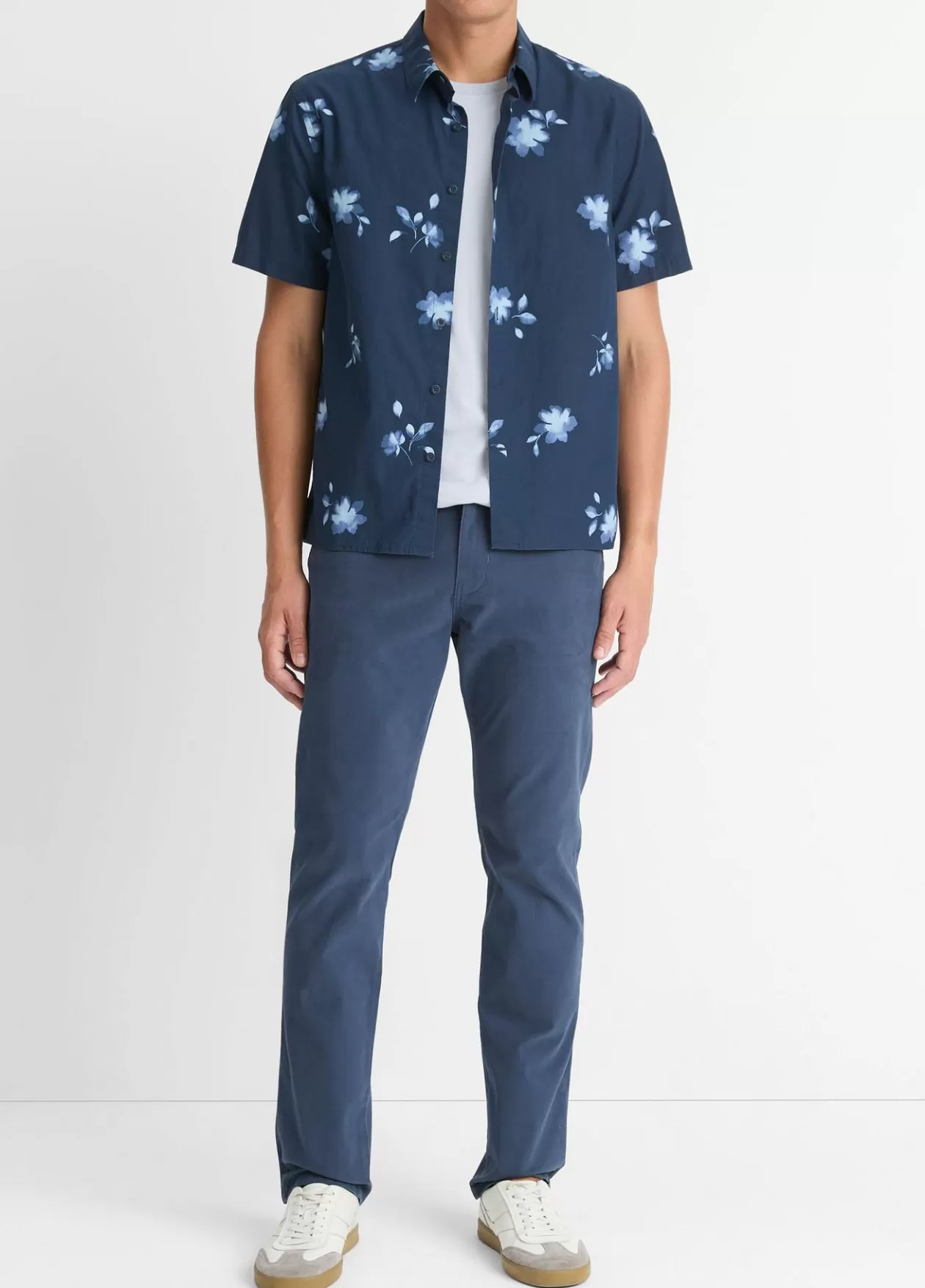 Outlet Vince Cascading Floral Short-Sleeve Shirt deep sea/aqua