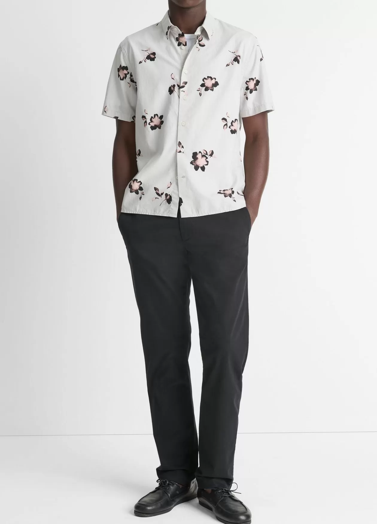 Outlet Vince Cascading Floral Short-Sleeve Shirt dove grey/pink haze