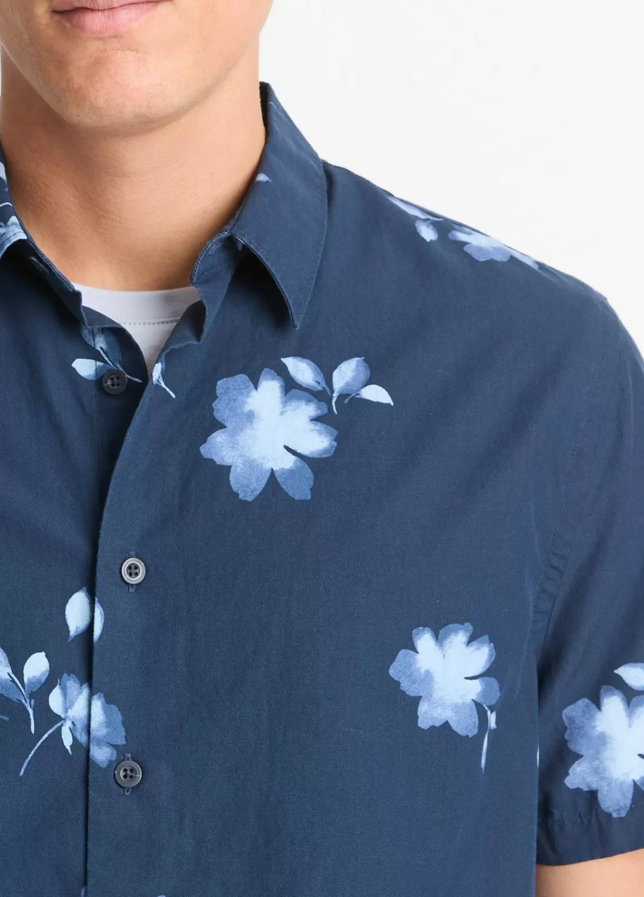 Outlet Vince Cascading Floral Short-Sleeve Shirt deep sea/aqua