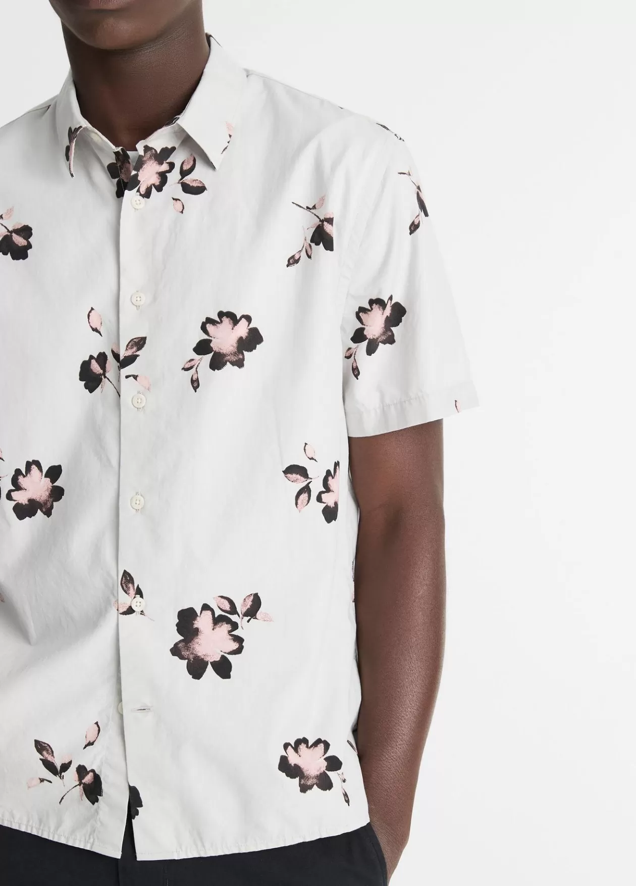 Outlet Vince Cascading Floral Short-Sleeve Shirt dove grey/pink haze