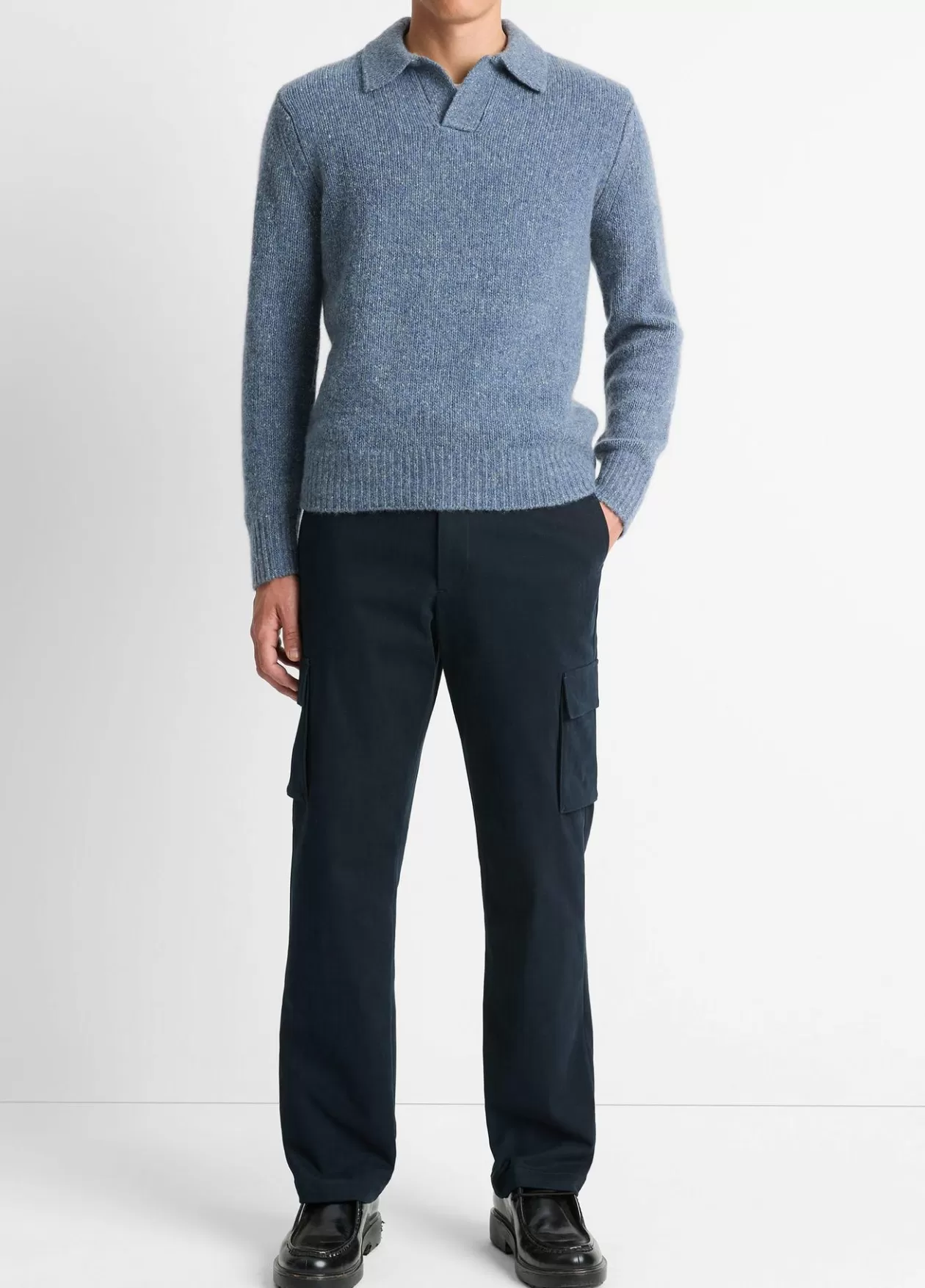 Fashion Vince Cashmere Donegal Johnny-Collar Sweater heather evening mist