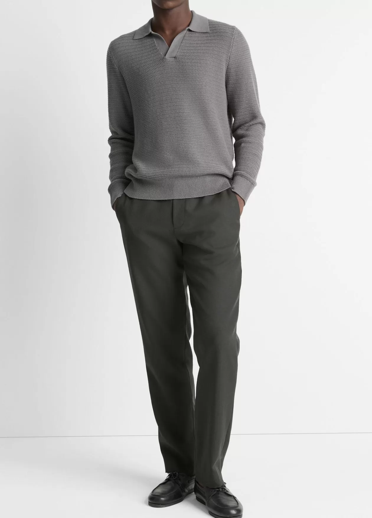Online Vince Craftsman-Rib Cotton-Cashmere Johnny-Collar Sweater rain cloud