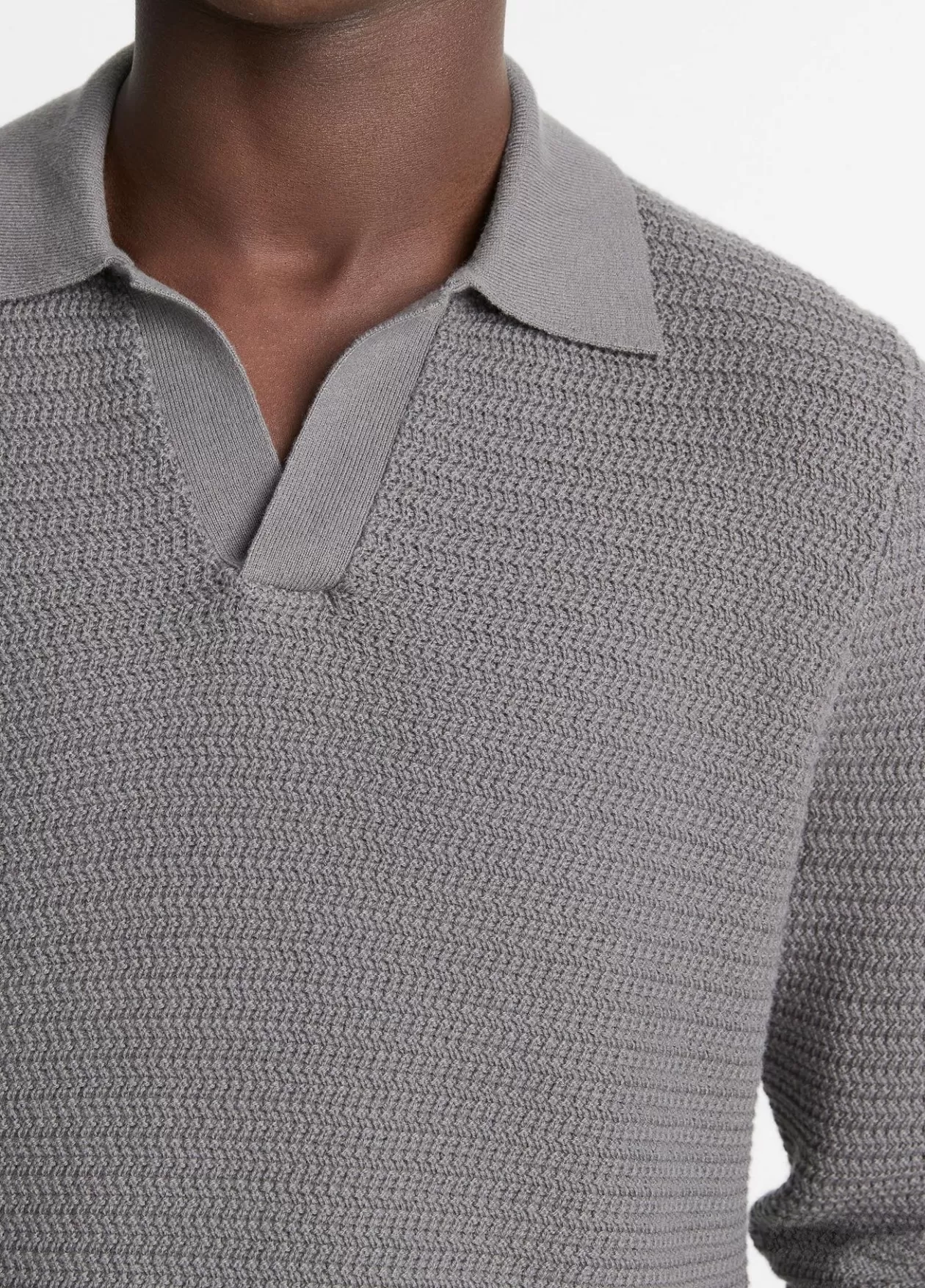 Online Vince Craftsman-Rib Cotton-Cashmere Johnny-Collar Sweater rain cloud