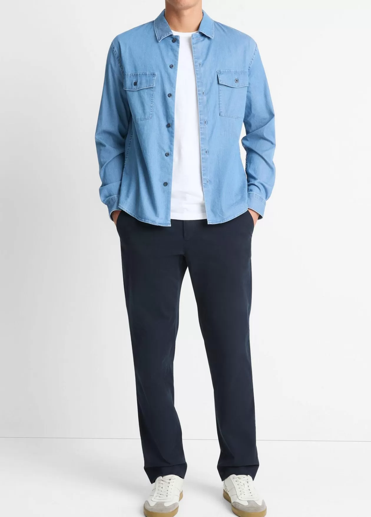 Shop Vince Double Patch-Pocket Cotton Shirt washed waterfall