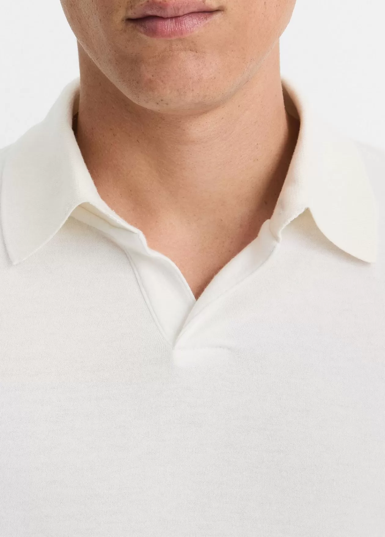 Outlet Vince Double-Face Cotton-Blend Long-Sleeve Polo Shirt classic cream/optic white