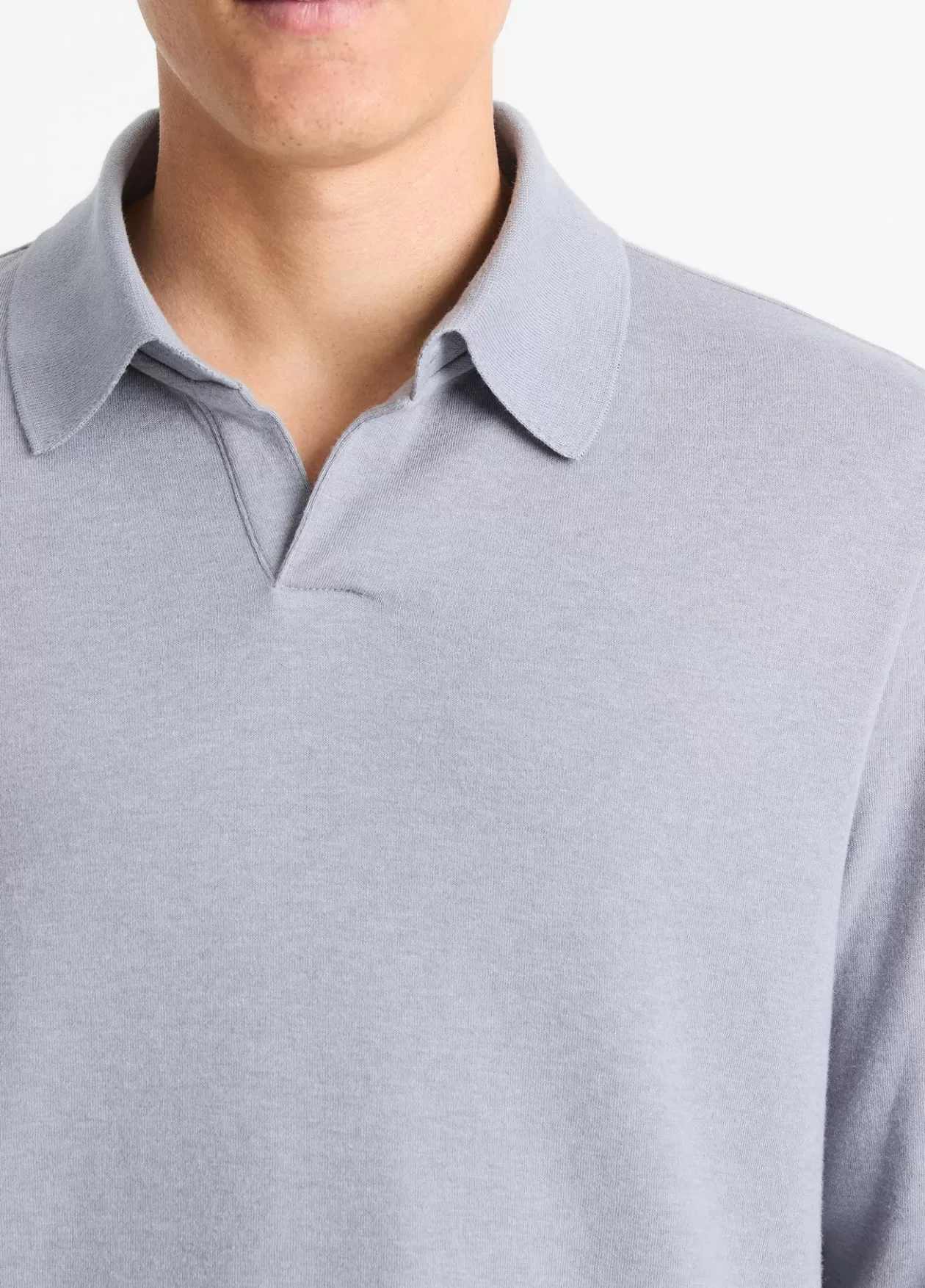 Online Vince Double-Face Cotton-Blend Long-Sleeve Polo Shirt blue spruce/light grey
