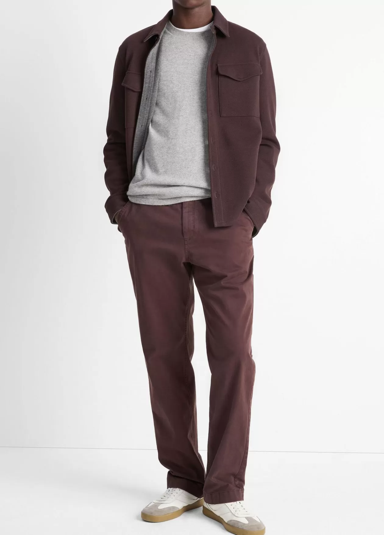 Store Vince Double-Knit Cotton-Blend Piqué Shirt Jacket oxblood/medium heather grey
