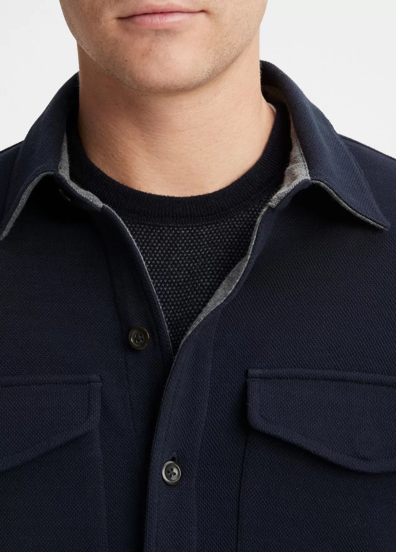 Store Vince Double-Knit Cotton-Blend Piqué Shirt Jacket coastal/medium heather grey