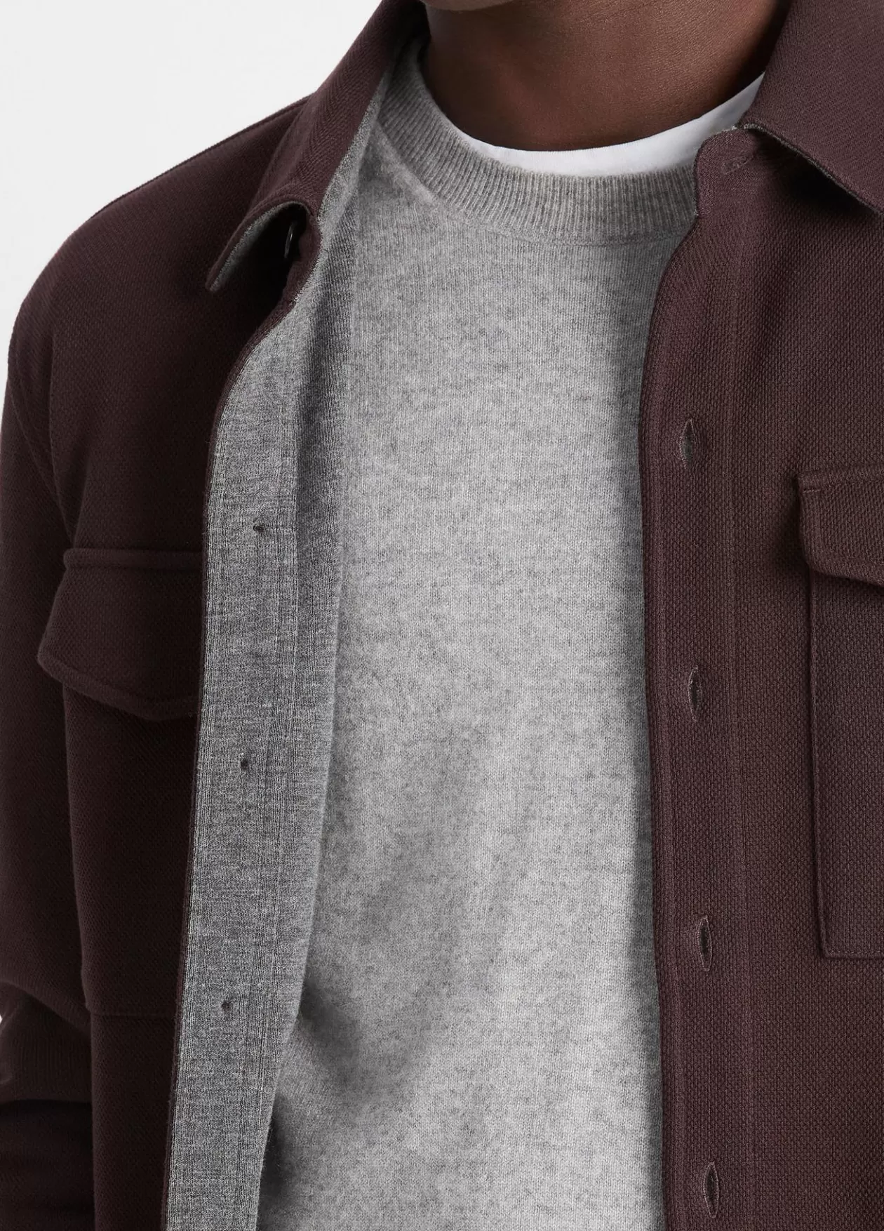 Store Vince Double-Knit Cotton-Blend Piqué Shirt Jacket oxblood/medium heather grey