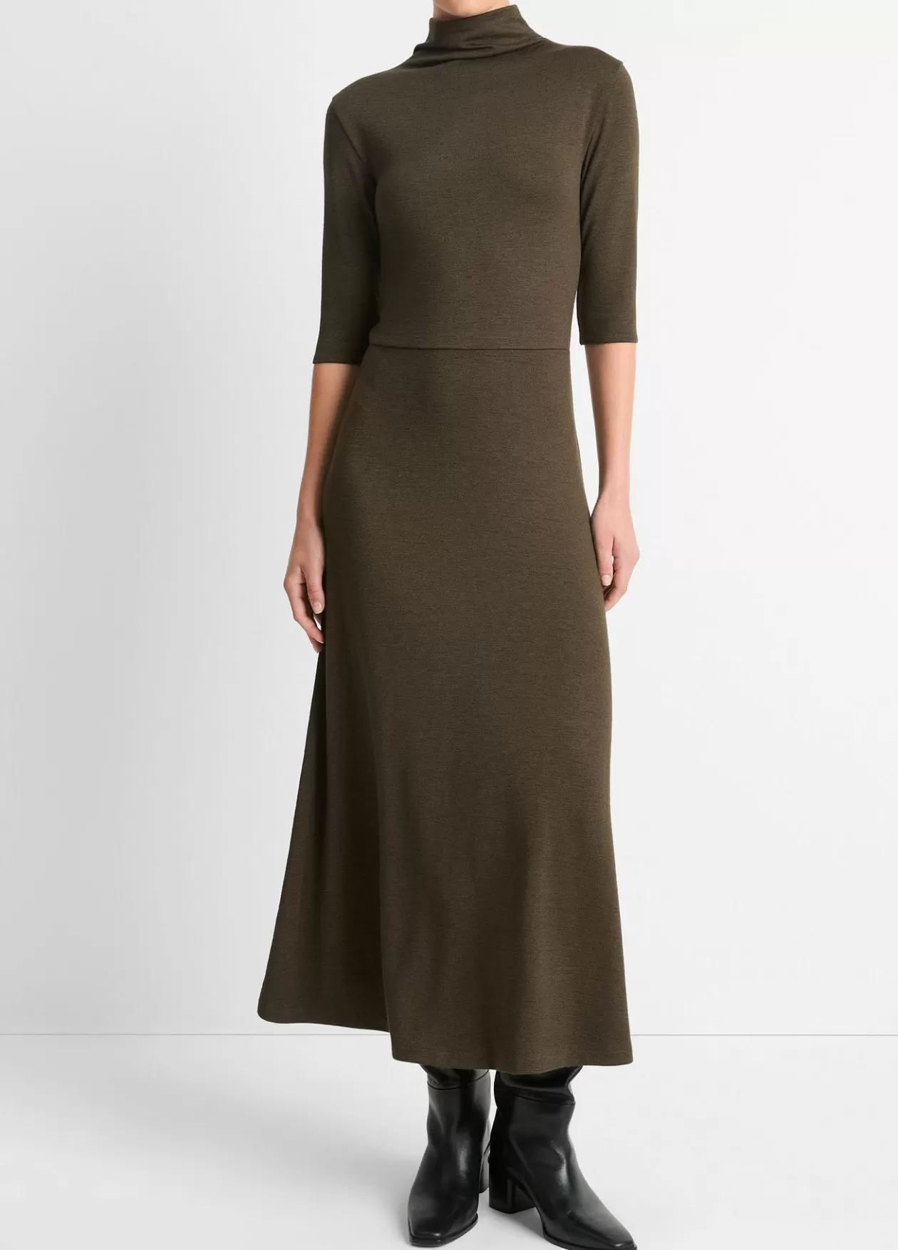 Outlet Vince Elbow-Sleeve Turtleneck Dress vine