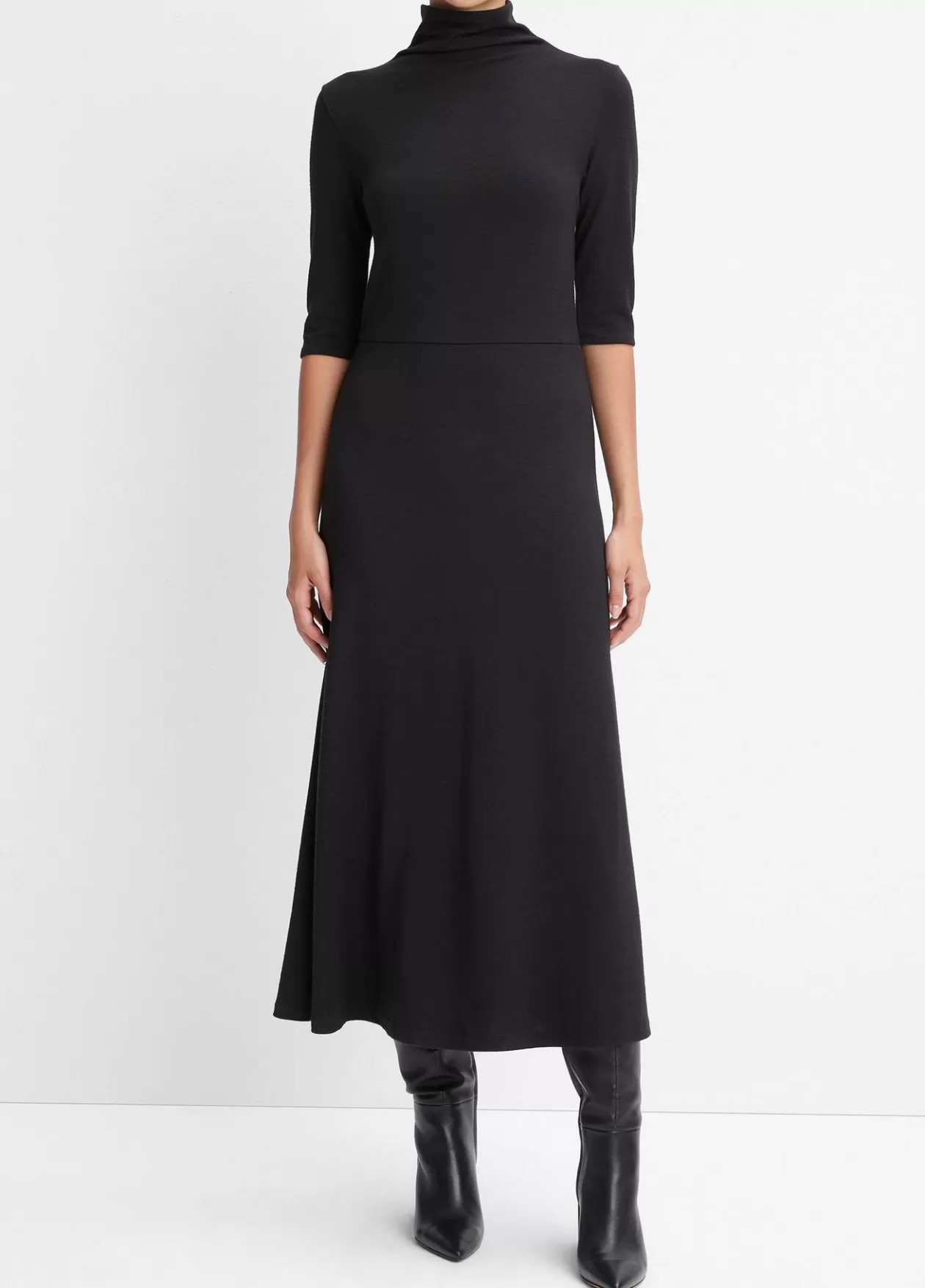Outlet Vince Elbow-Sleeve Turtleneck Dress black