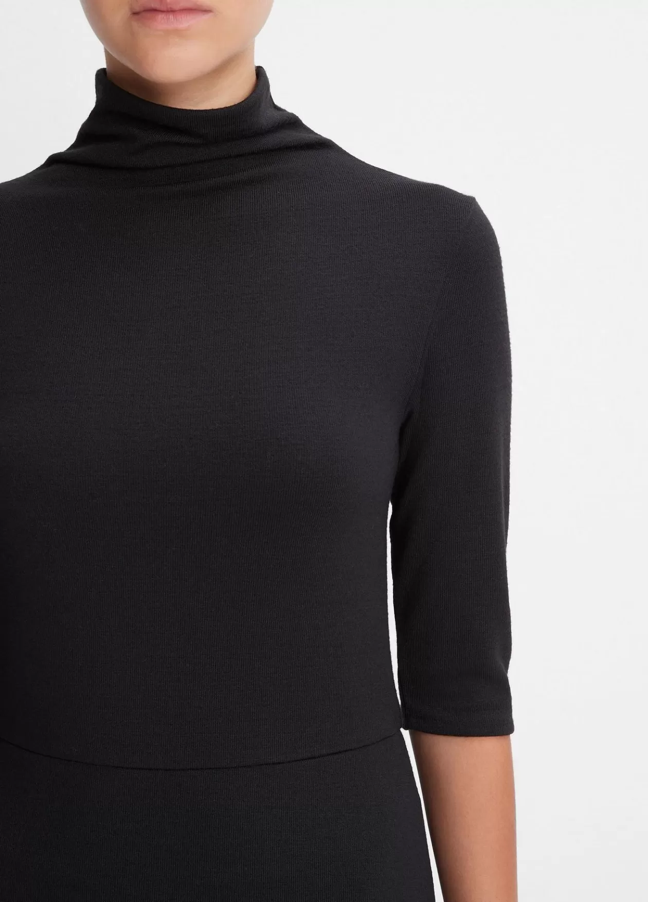 Outlet Vince Elbow-Sleeve Turtleneck Dress black