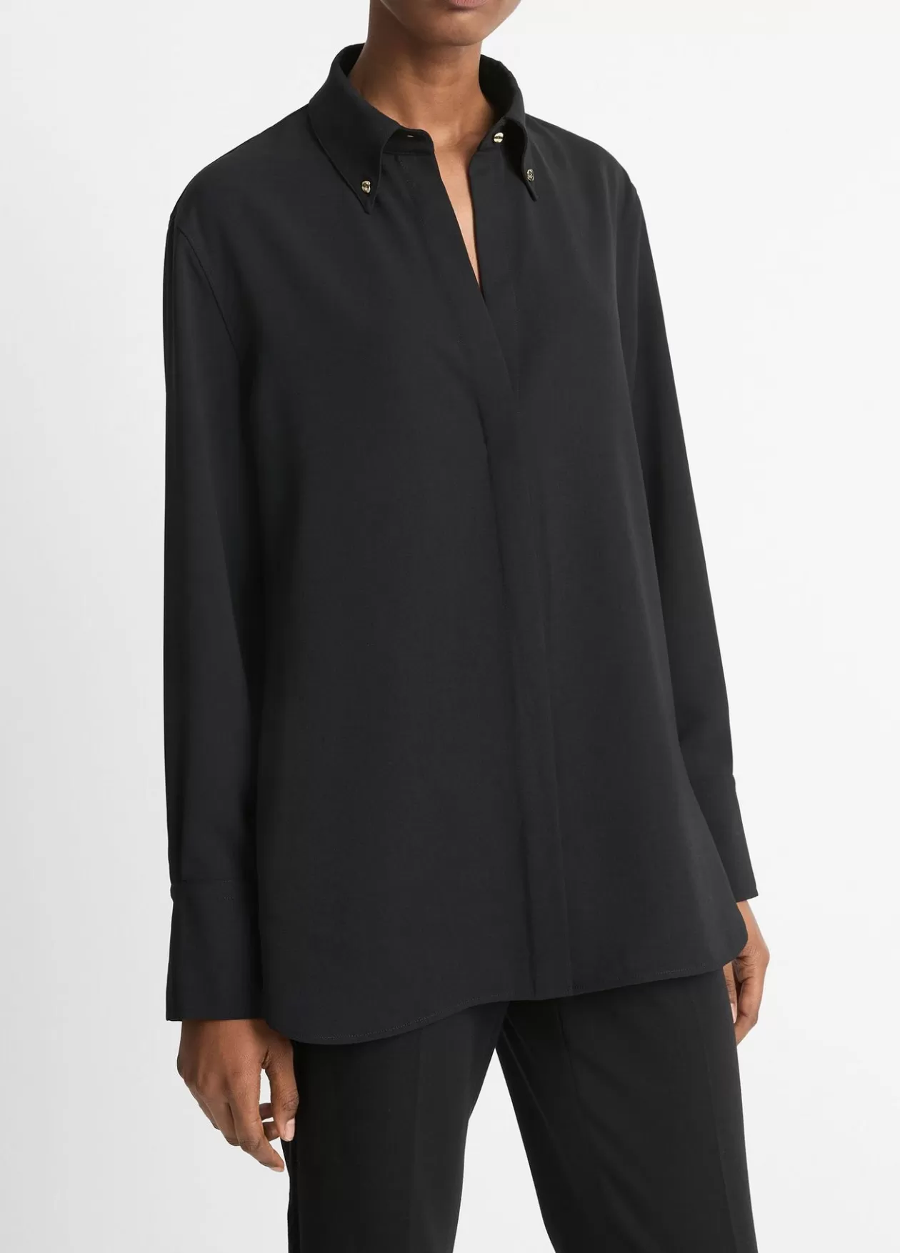 embellished_pointcollar_crepe_shirt_2.webp Best Sale Vince Embellished Point-Collar Crepe Shirt black