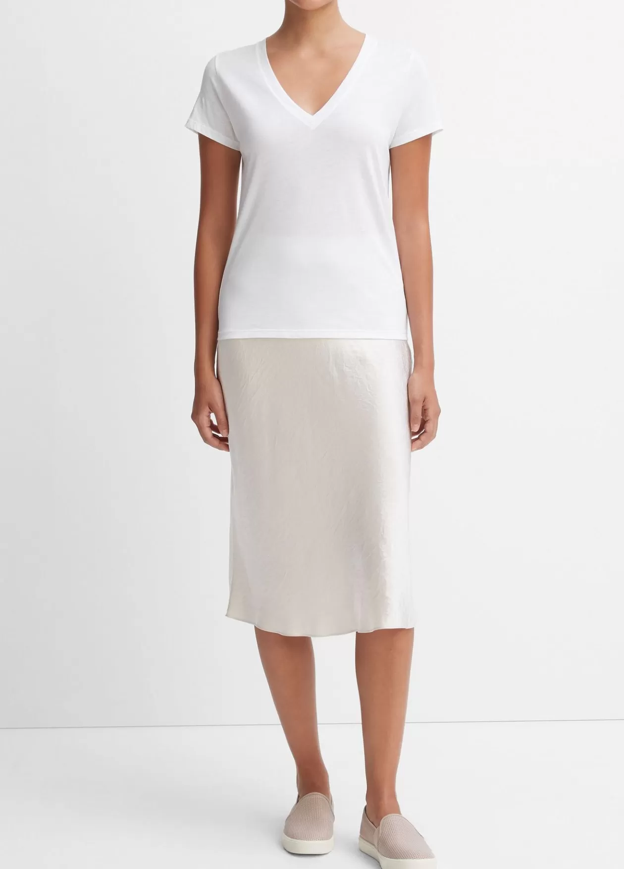 Sale Vince Essential Pima Cotton V-Neck T-Shirt optic white