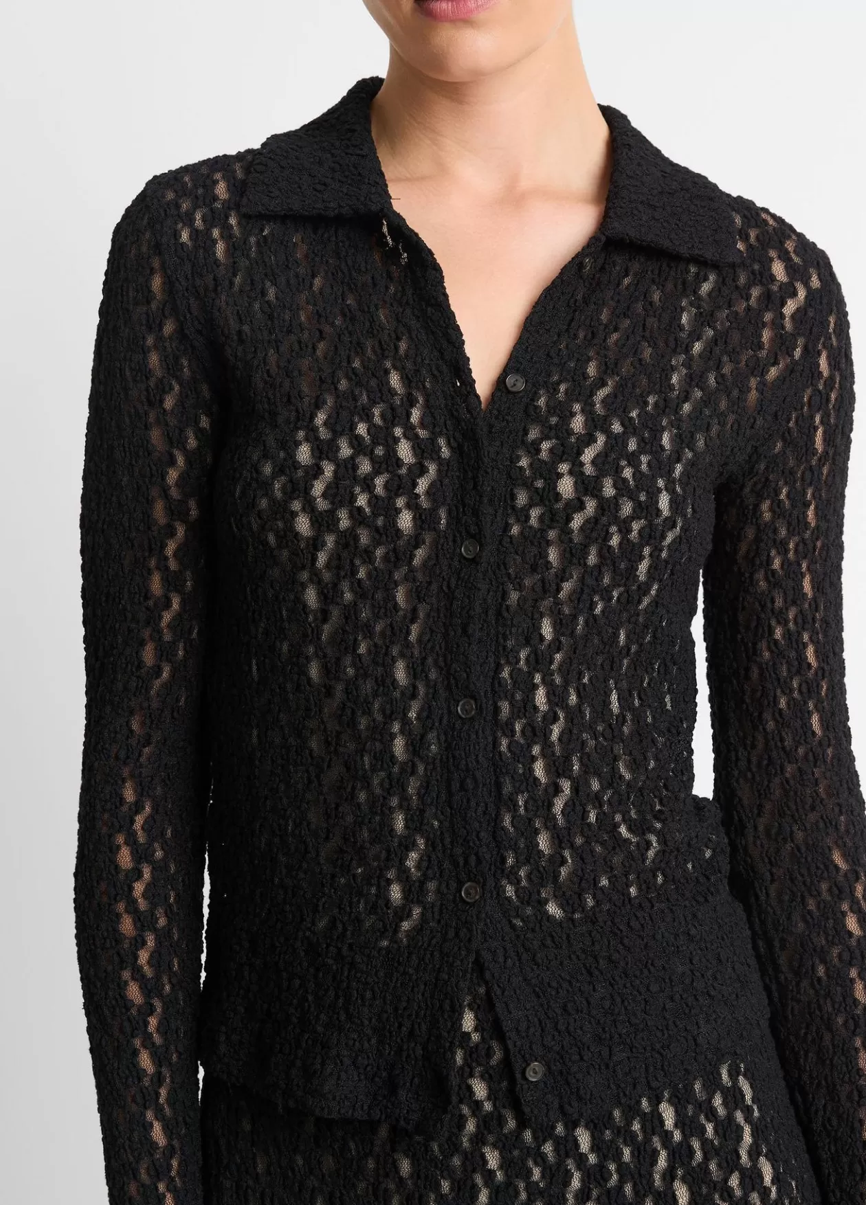 New Vince Floral Smocked Long-Sleeve Button-Up Top black