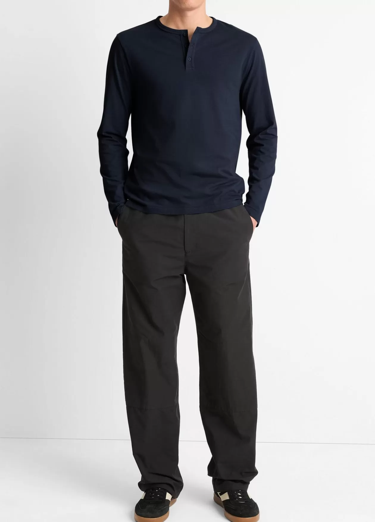 New Vince Garment Dye Cotton Long-Sleeve Henley washed coastal