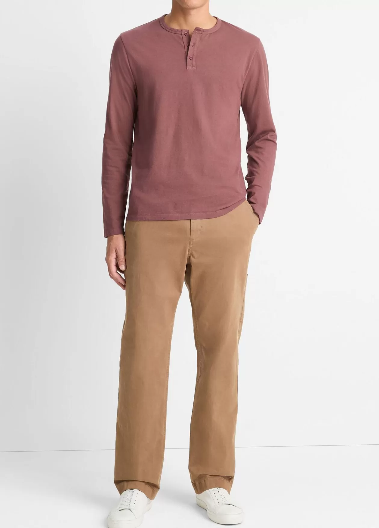 Fashion Vince Garment Dye Cotton Long-Sleeve Henley washed brick red
