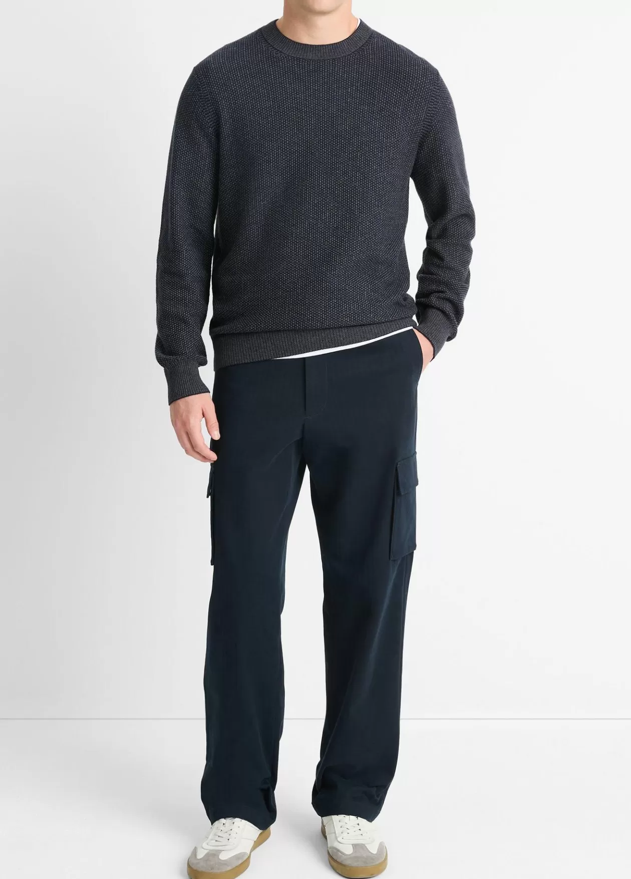 Outlet Vince Geo-Jacquard Wool-Blend Crew Neck Sweater coastal blue/medium grey