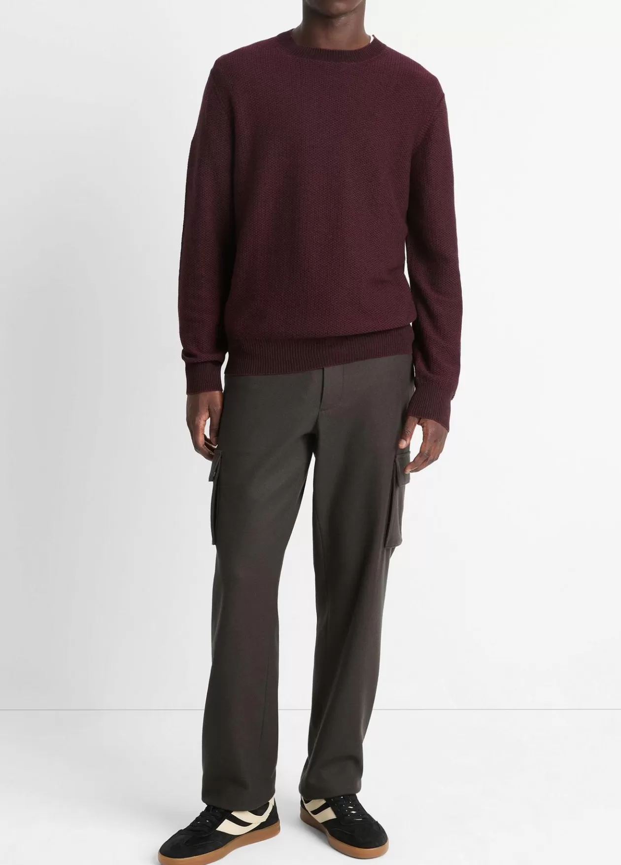 Online Vince Geo-Jacquard Wool-Blend Crew Neck Sweater malbec/black