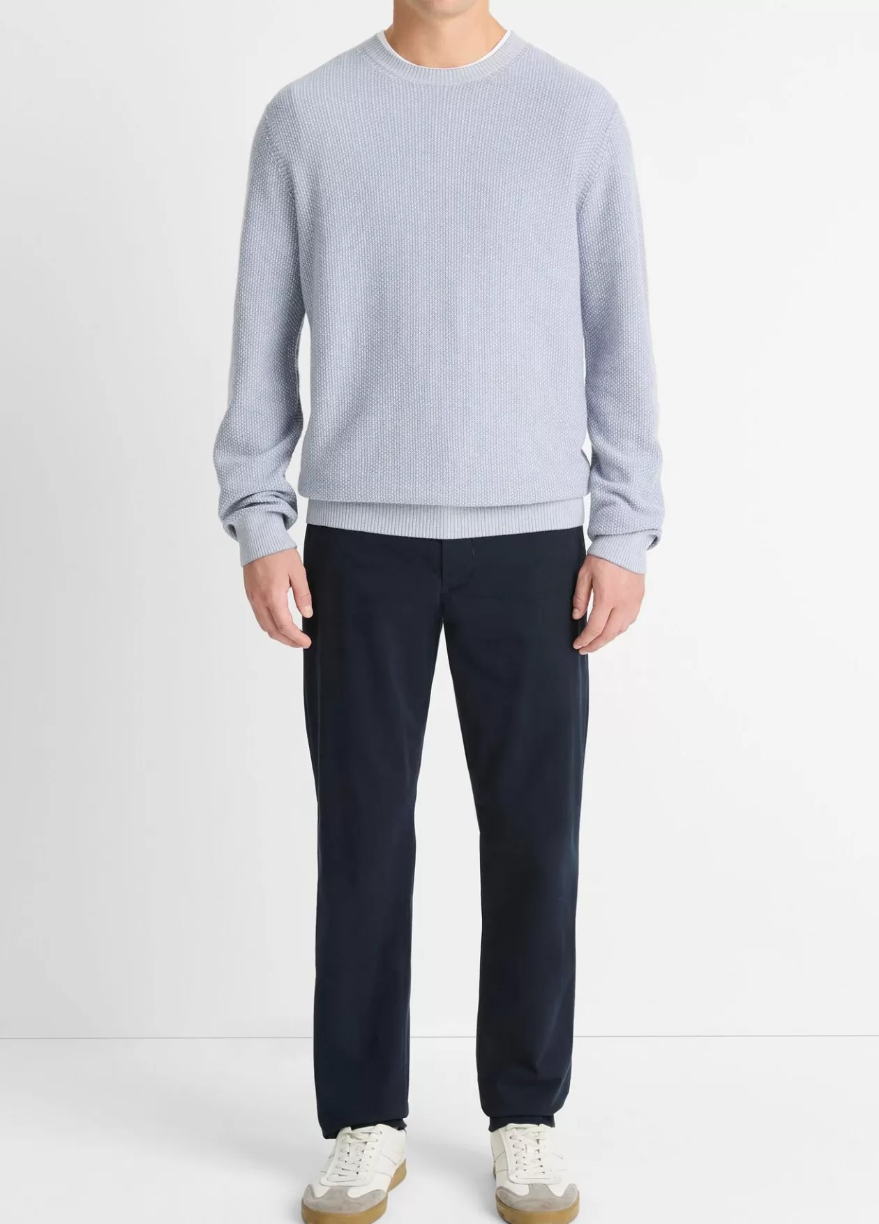 Outlet Vince Geo-Jacquard Wool-Blend Crew Neck Sweater blue hour/classic cream