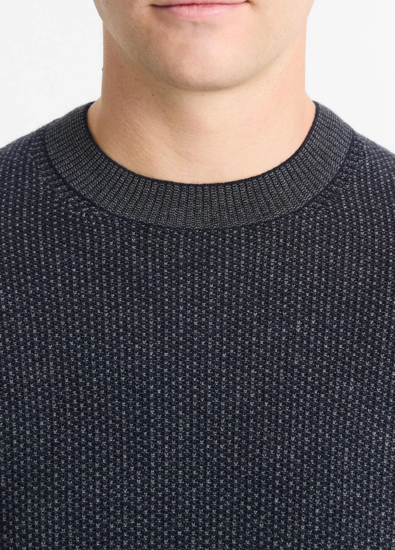 Outlet Vince Geo-Jacquard Wool-Blend Crew Neck Sweater coastal blue/medium grey