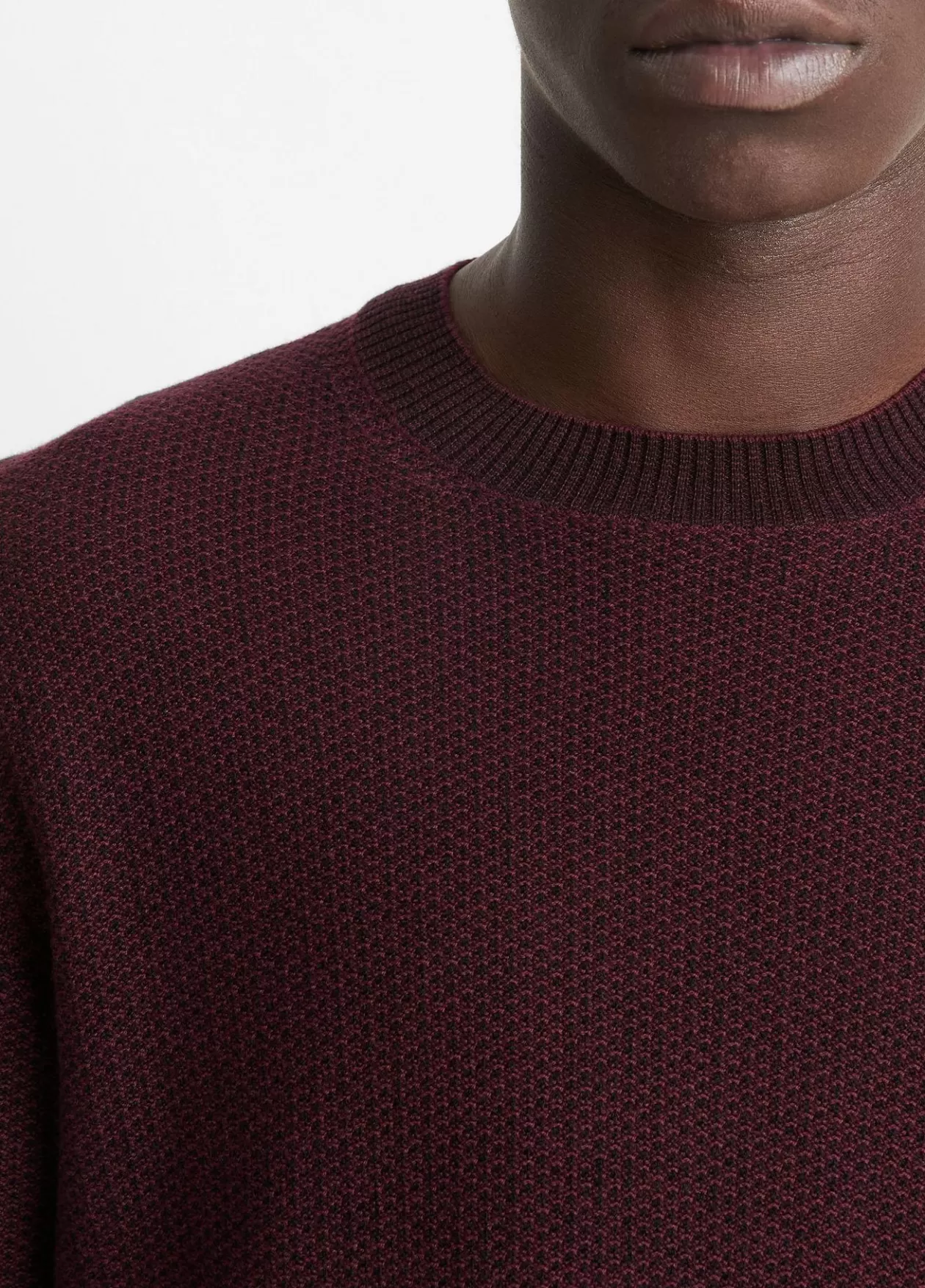 Online Vince Geo-Jacquard Wool-Blend Crew Neck Sweater malbec/black