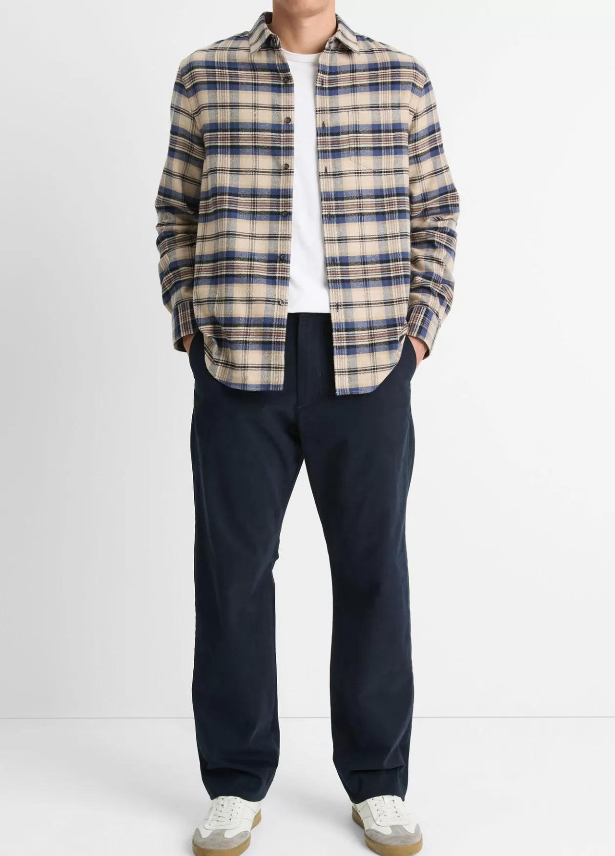 Fashion Vince Hasley Plaid Cotton Long-Sleeve Shirt pebble white/ultramarine