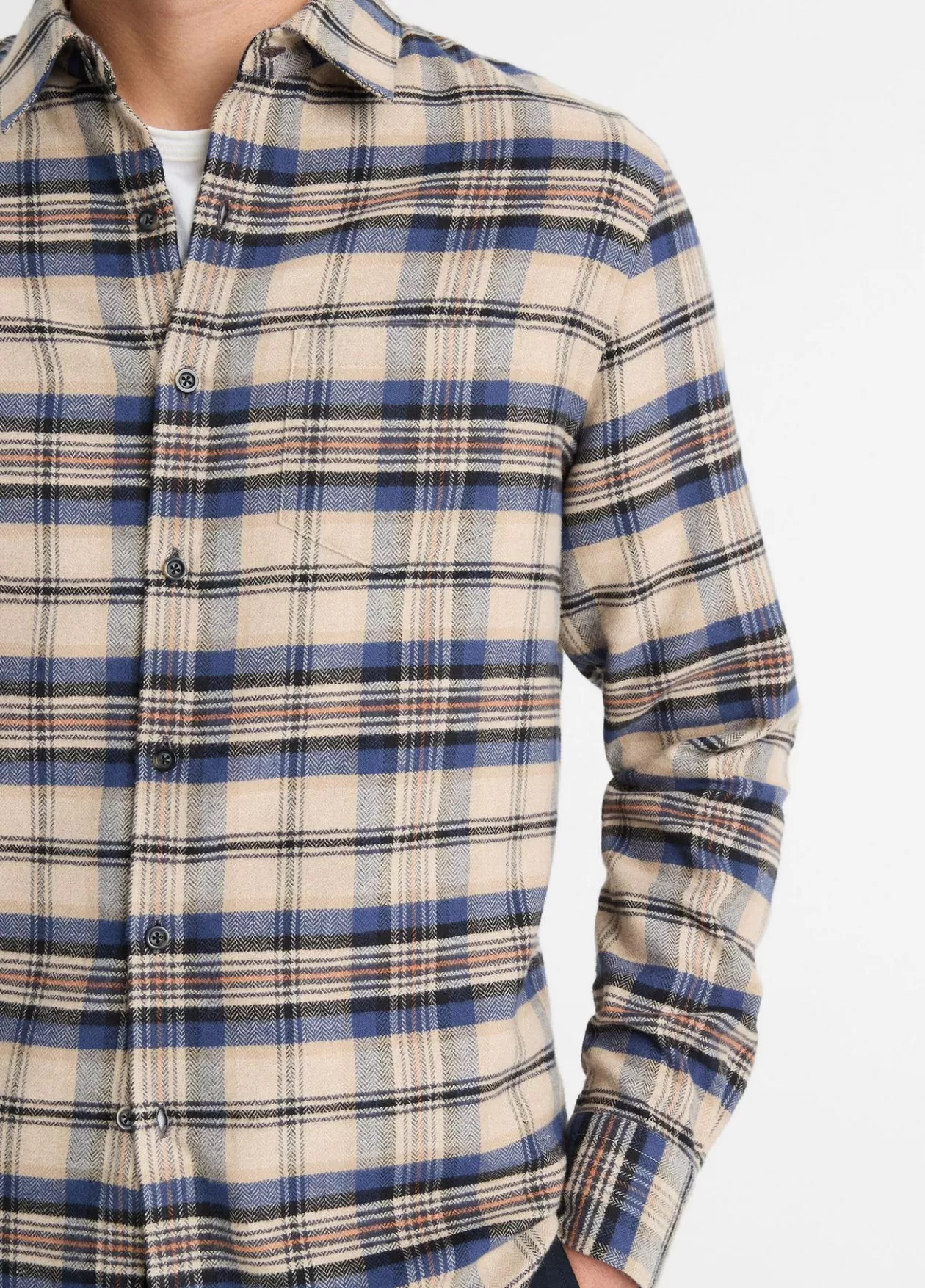 Fashion Vince Hasley Plaid Cotton Long-Sleeve Shirt pebble white/ultramarine