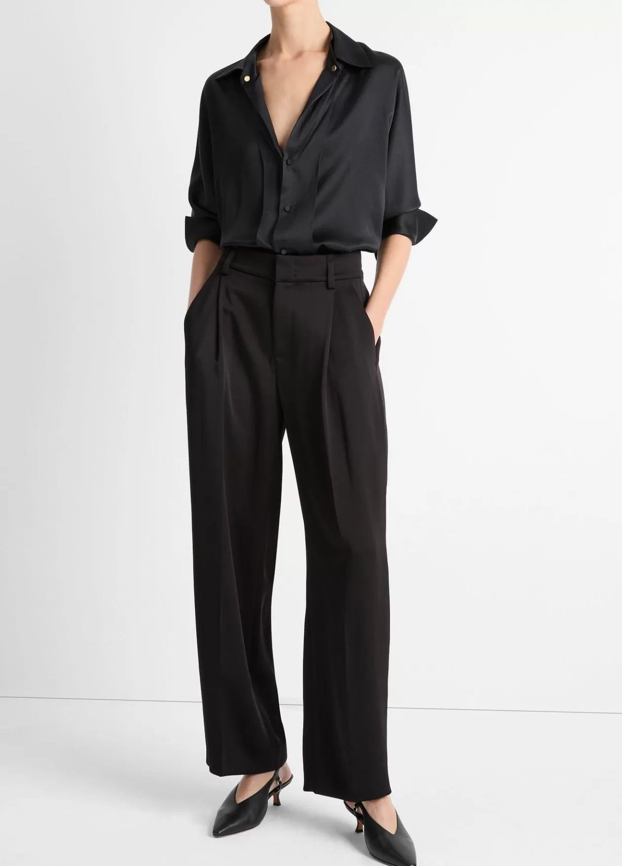 Online Vince High-Waist Fluid Satin Wide-Leg Trouser black