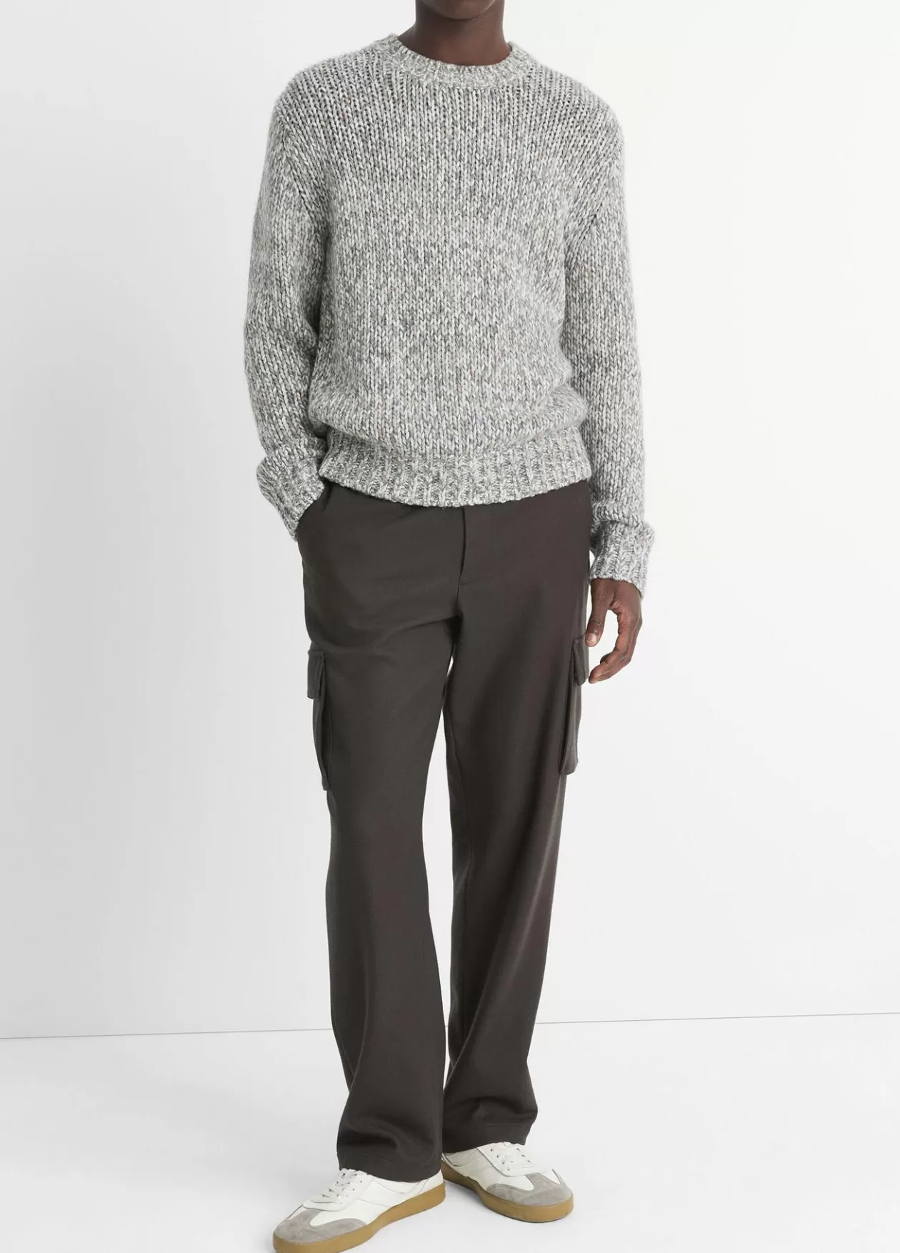 New Vince Homespun Marled Crew Neck Sweater medium heather grey combo