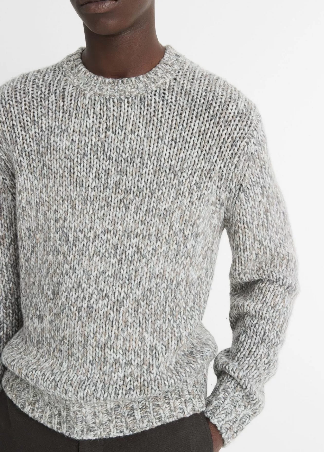 New Vince Homespun Marled Crew Neck Sweater medium heather grey combo