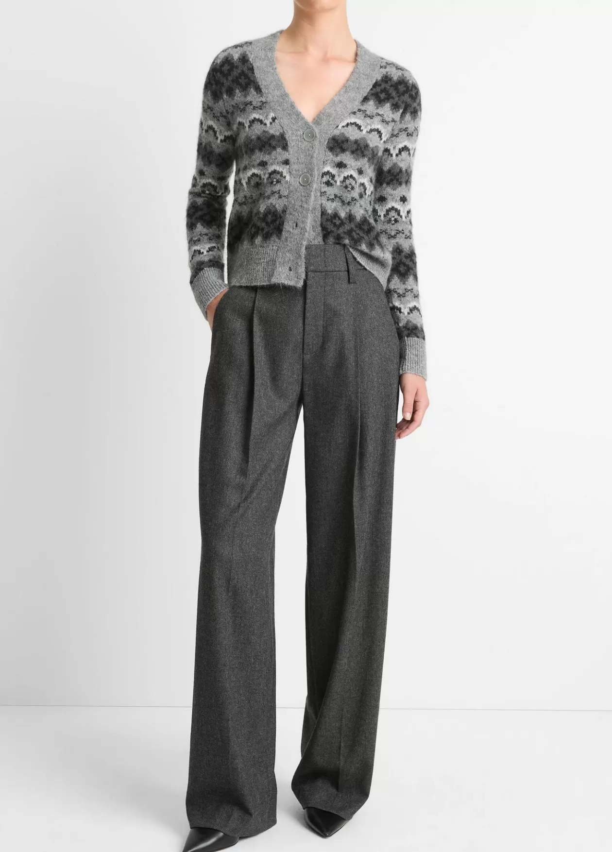 Hot Vince Italian Herringbone Wool-Blend High-Rise Trouser charcoal