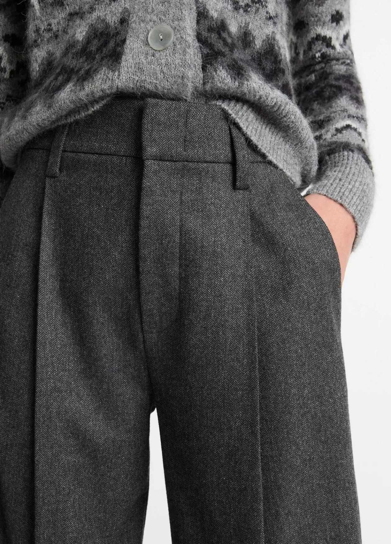 Hot Vince Italian Herringbone Wool-Blend High-Rise Trouser charcoal