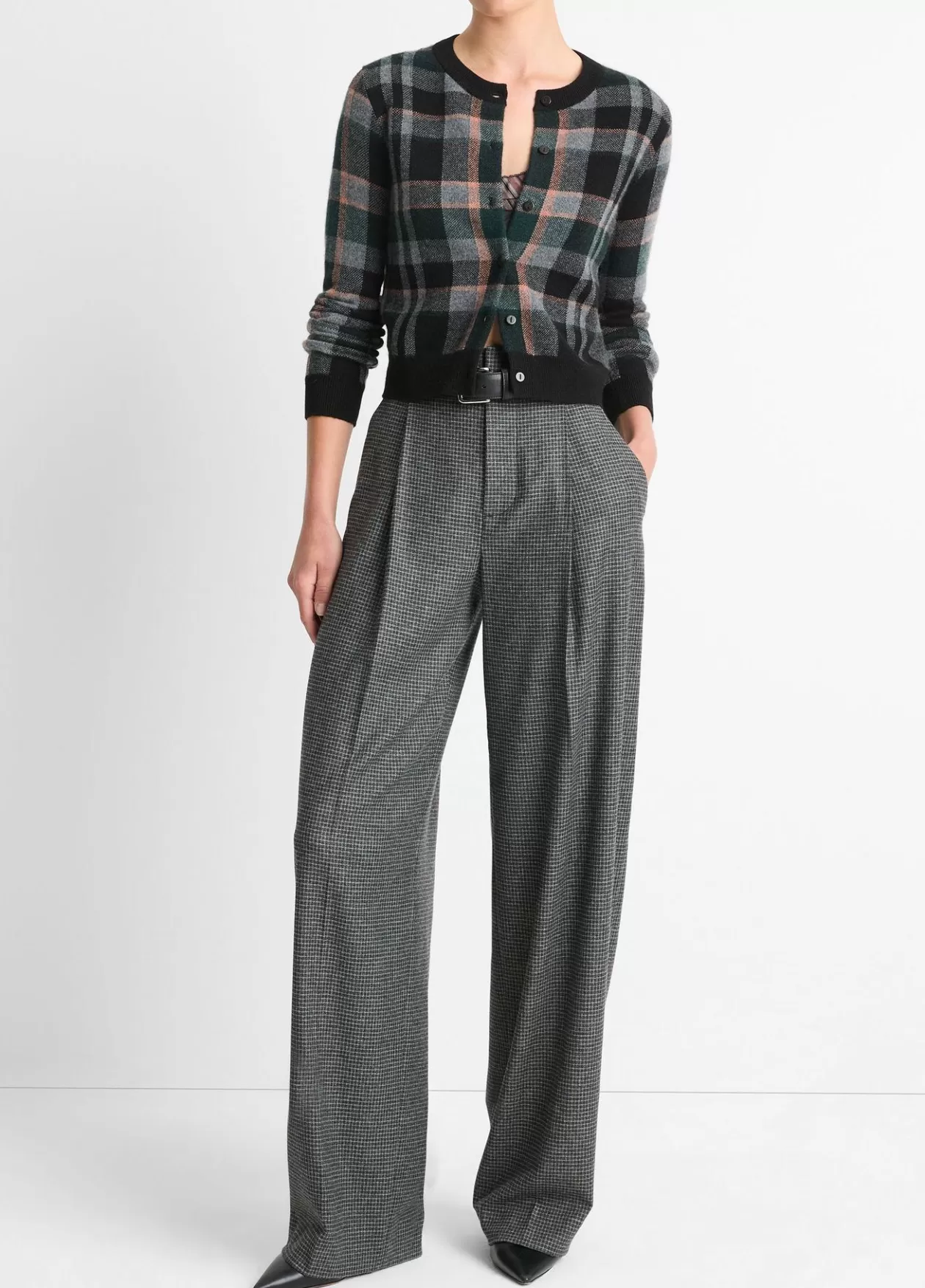 New Vince Italian Microcheck High-Rise Trouser micro check