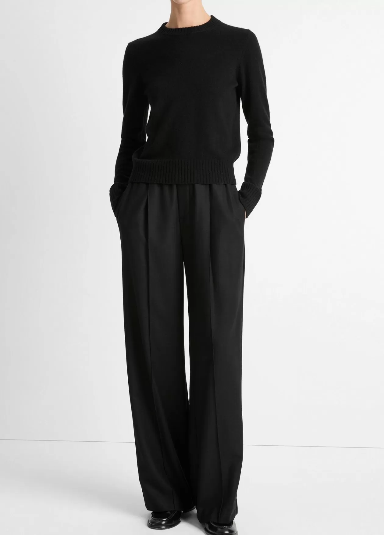 Sale Vince Italian Wool-Blend Easy Pull-On Pant black