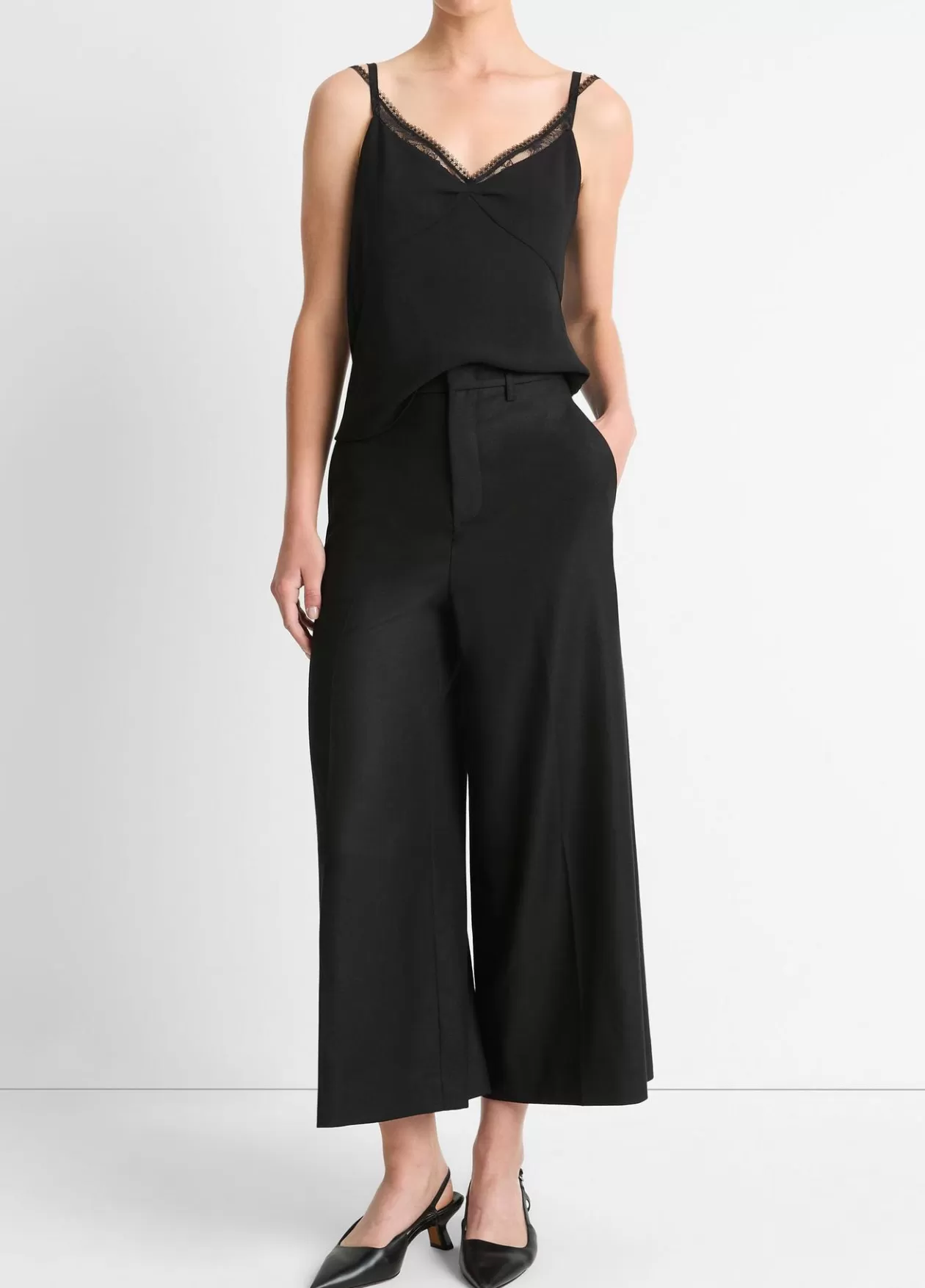 Outlet Vince Italian Wool-Blend Flannel Mid-Rise Culotte black