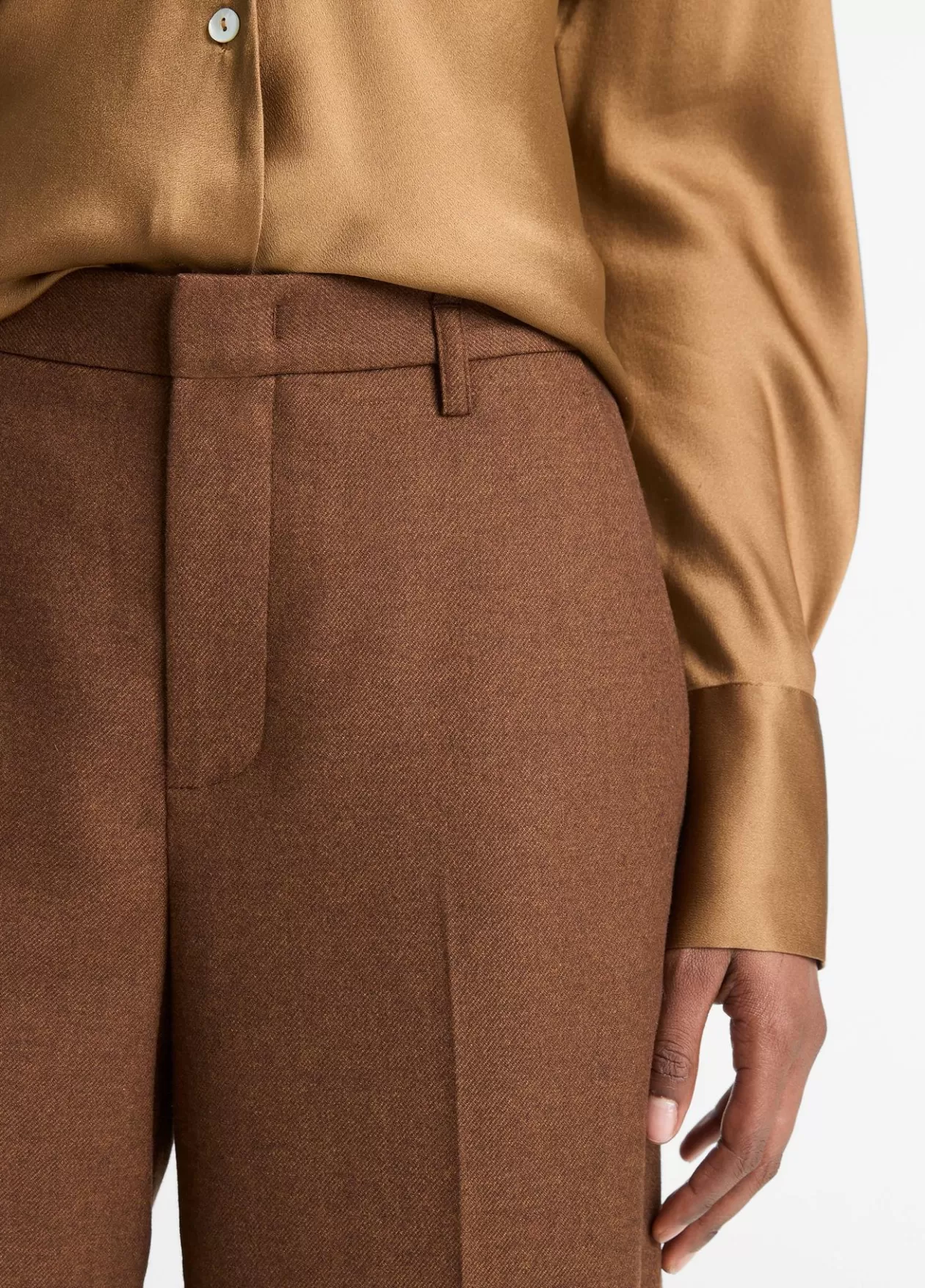 Clearance Vince Italian Wool-Blend Flannel Mid-Rise Culotte dark almond