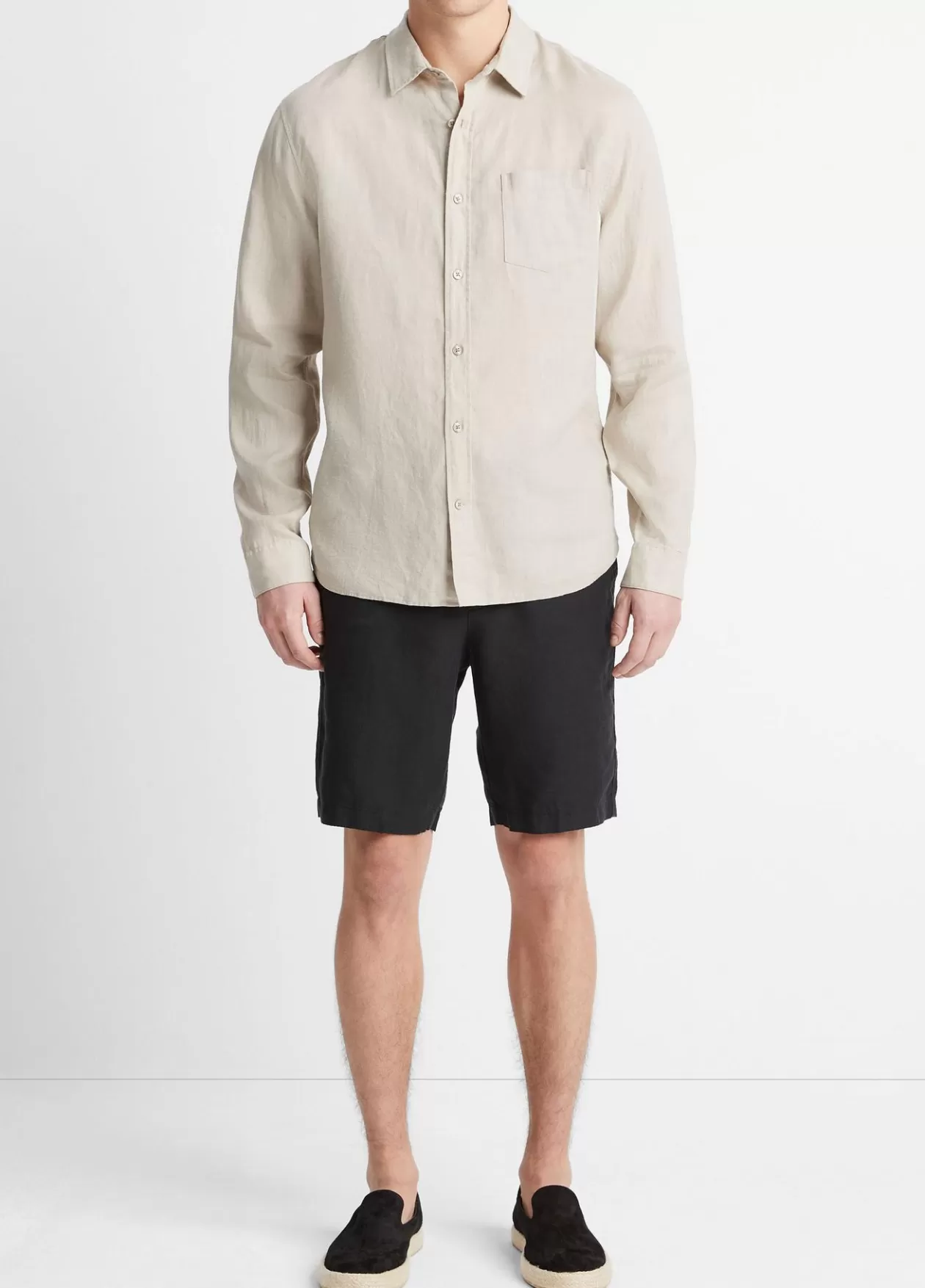 Discount Vince Linen Long-Sleeve Shirt pumice rock