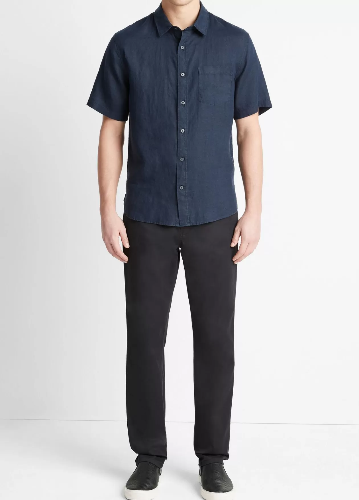 New Vince Linen Short-Sleeve Shirt coastal blue