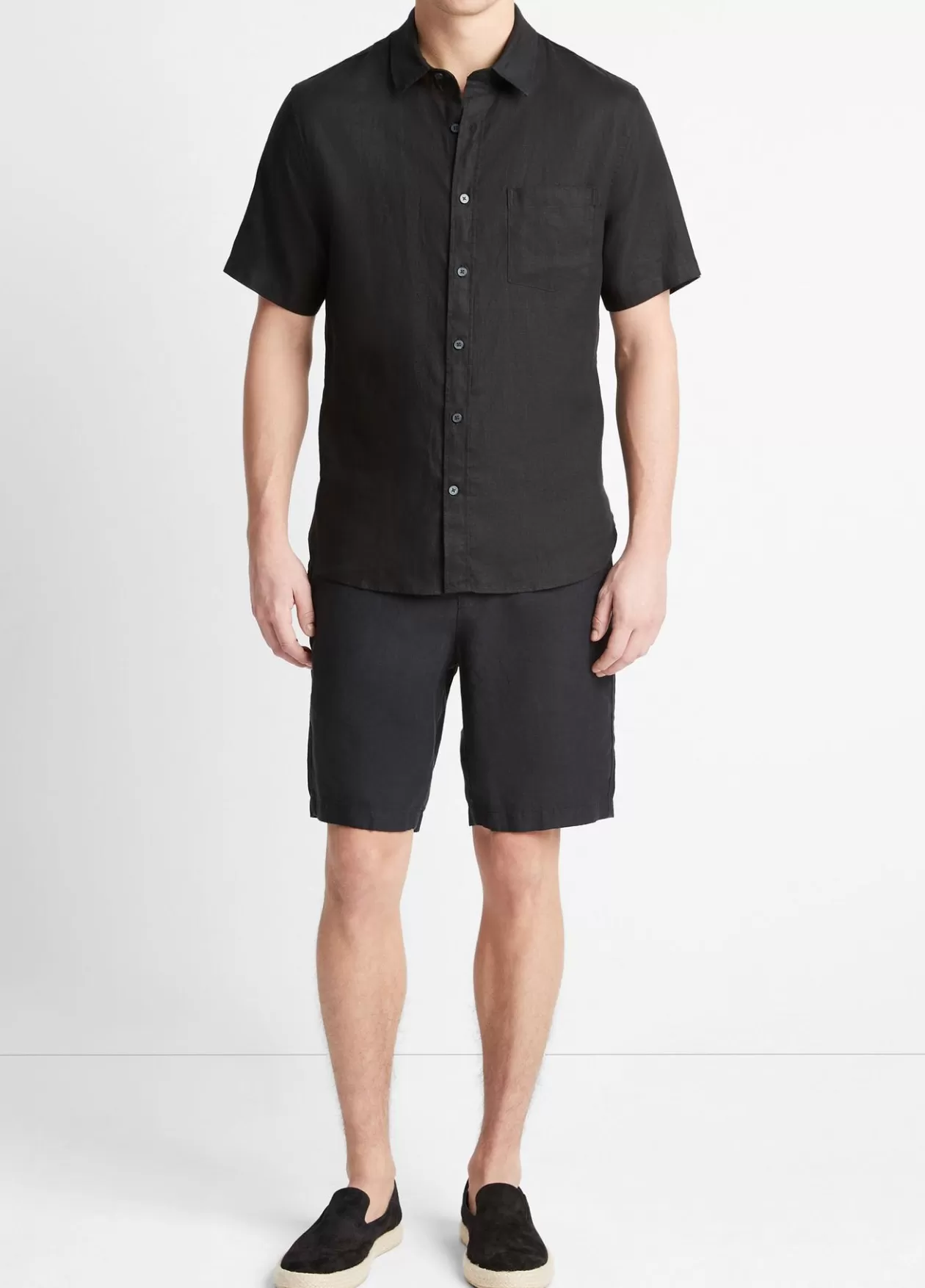 Hot Vince Linen Short-Sleeve Shirt black