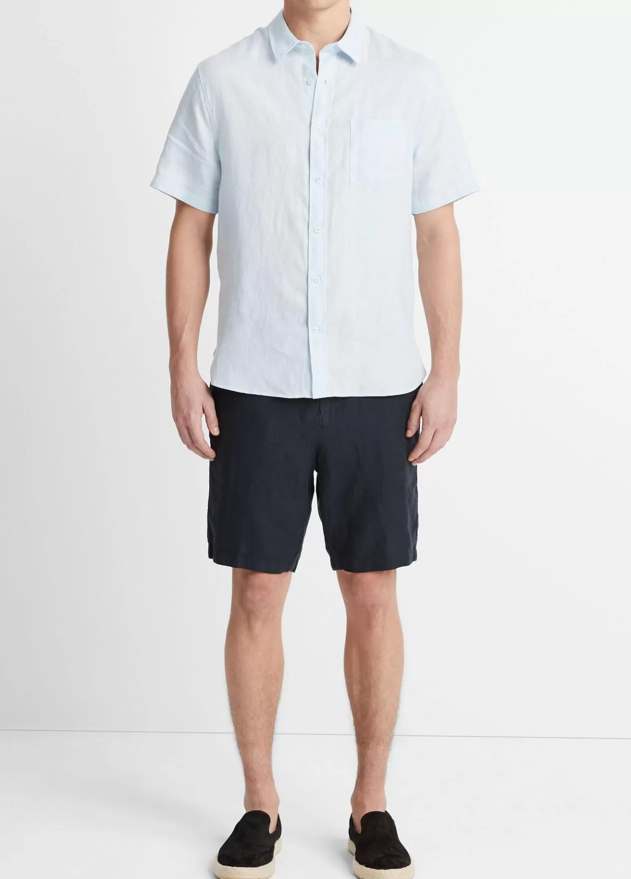Discount Vince Linen Short-Sleeve Shirt glacier