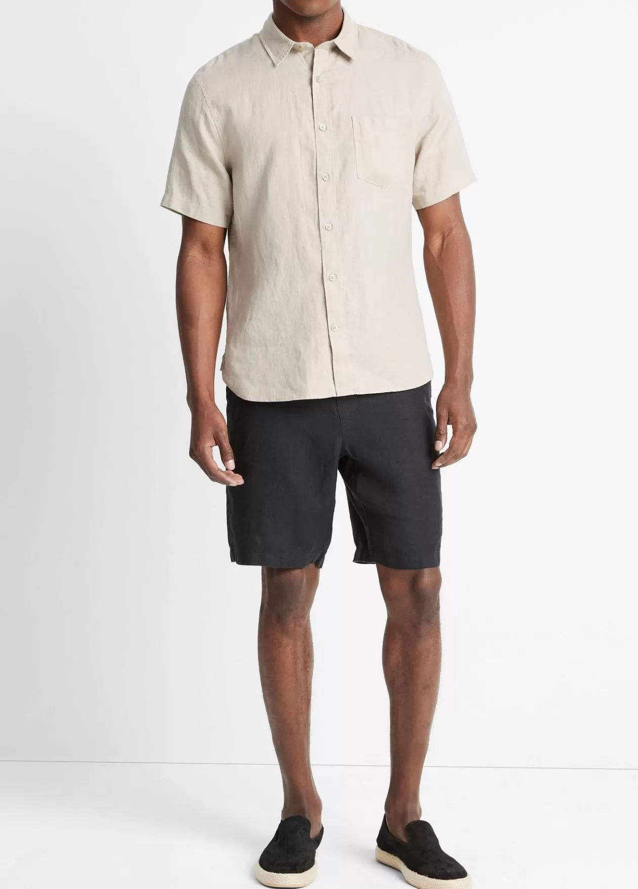 Sale Vince Linen Short-Sleeve Shirt pumice rock