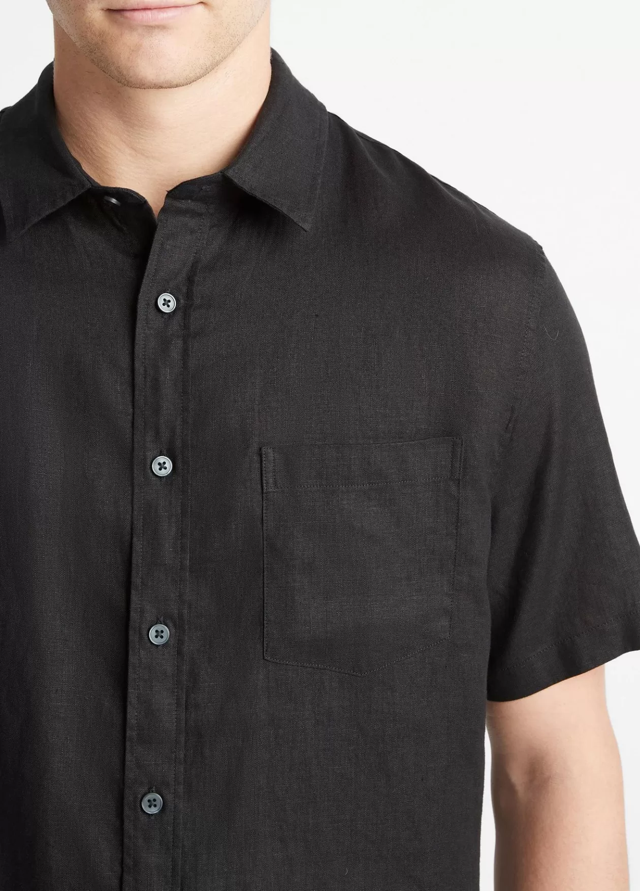 Hot Vince Linen Short-Sleeve Shirt black