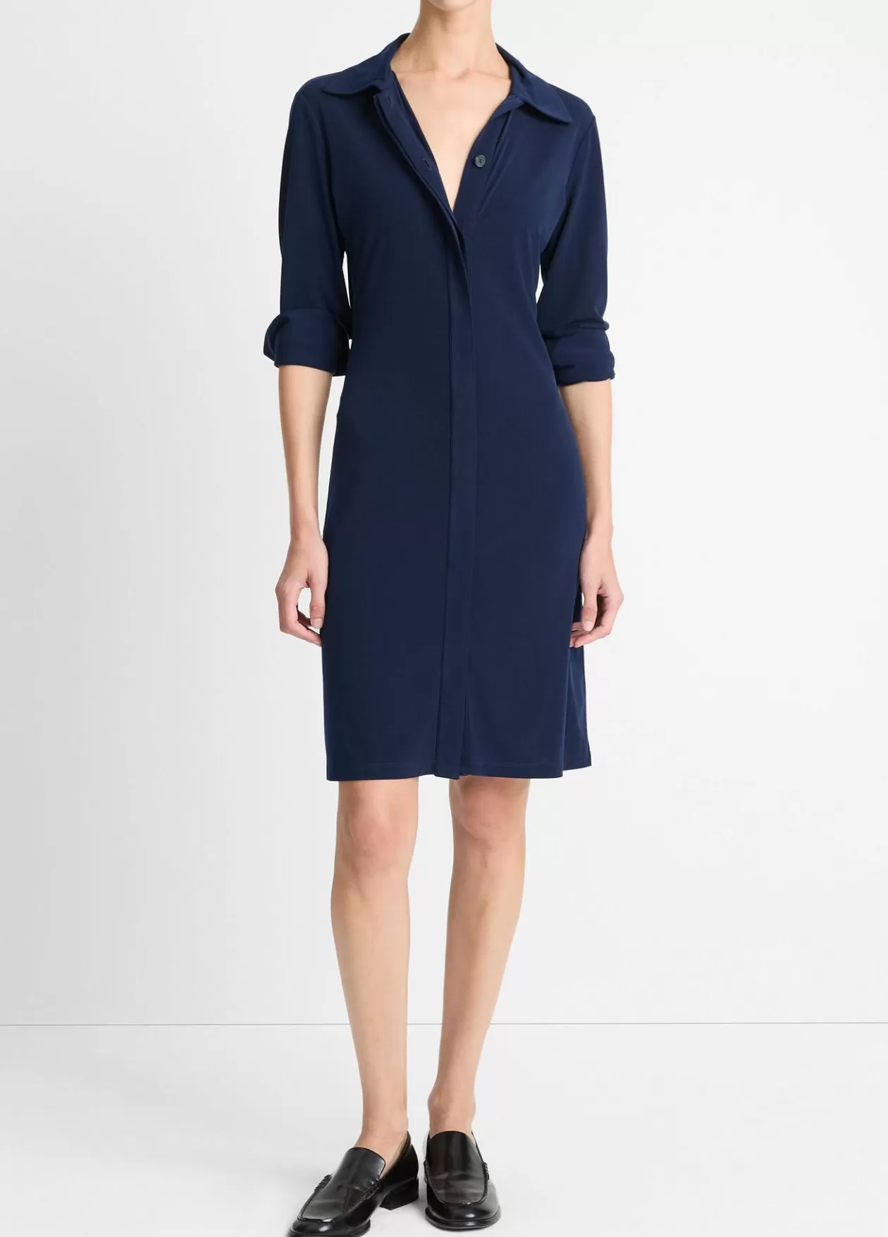 Hot Vince Long-Sleeve Polo Dress navy